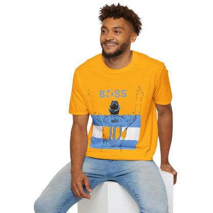 Soccer Boss T‑Shirt — 'BOSS' Striped Football Player Graphic Tee