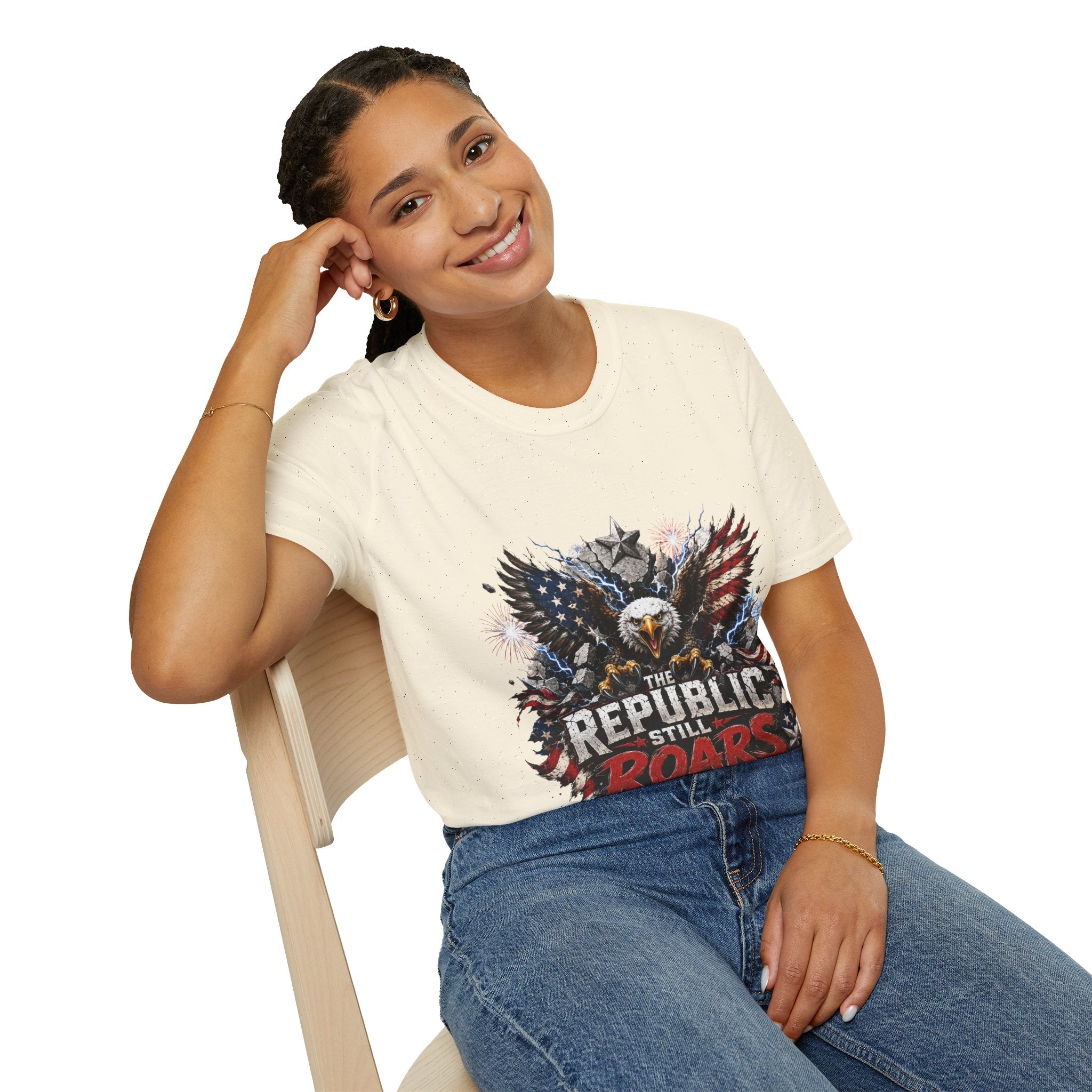 Patriotic Eagle T-Shirt — "The Republic Still Roars" | American Flag Graphic