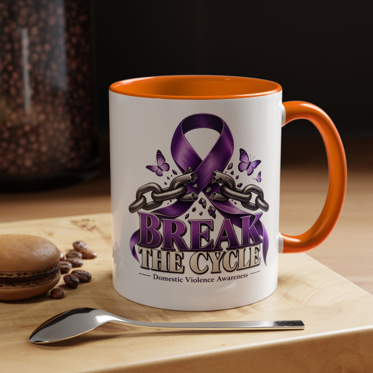 Break the Cycle Coffee Mug – Domestic Violence Awareness Purple Ribbon (11/15oz)