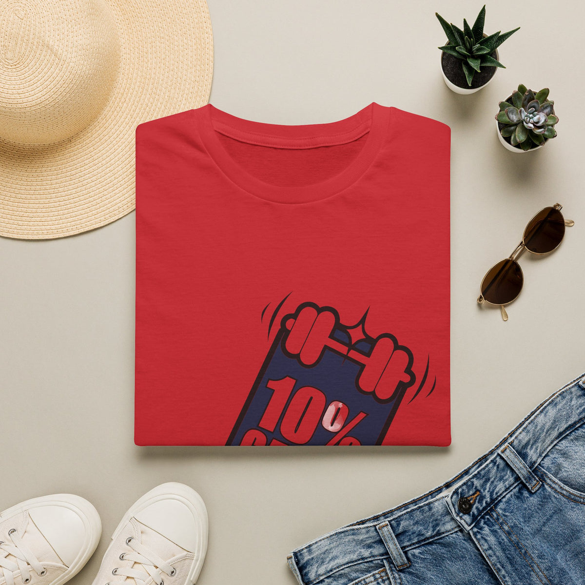 10% Gains Drama Barbell T-Shirt - Minimalist Funny Gym Graphic Tee - Trending Now - September 2026