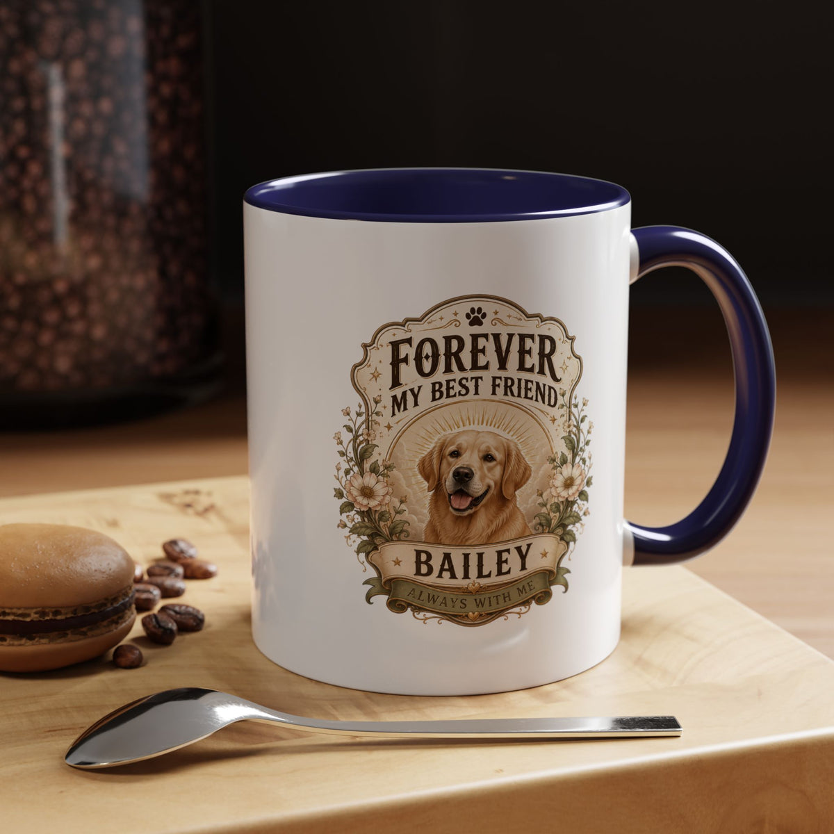 Milo Bailey Dog Dad Mom Forever My Best Friend Dog Coffee Mug — Personalized Pet Name Golden Retriever Accent Mug