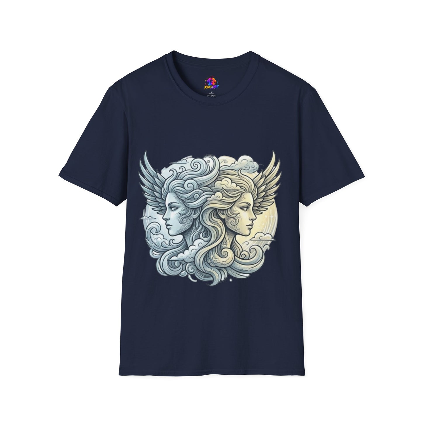 Mythic Moon & Sun Faces T-Shirt — Celestial Duality Graphic Tee