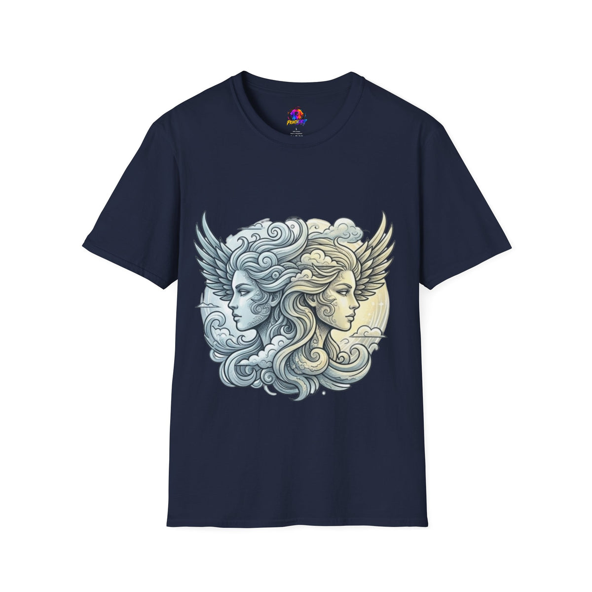 Mythic Moon & Sun Faces T-Shirt — Celestial Duality Graphic Tee