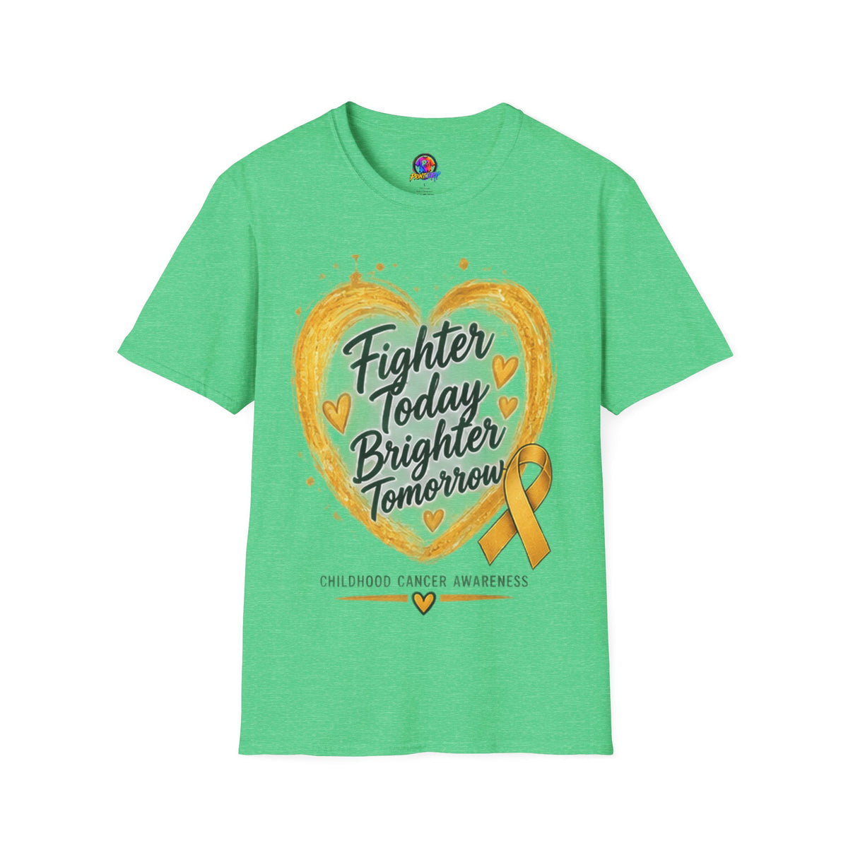 Childhood Cancer Awareness T-Shirt — "Fighter Today Brighter Tomorrow" Gold Ribbon