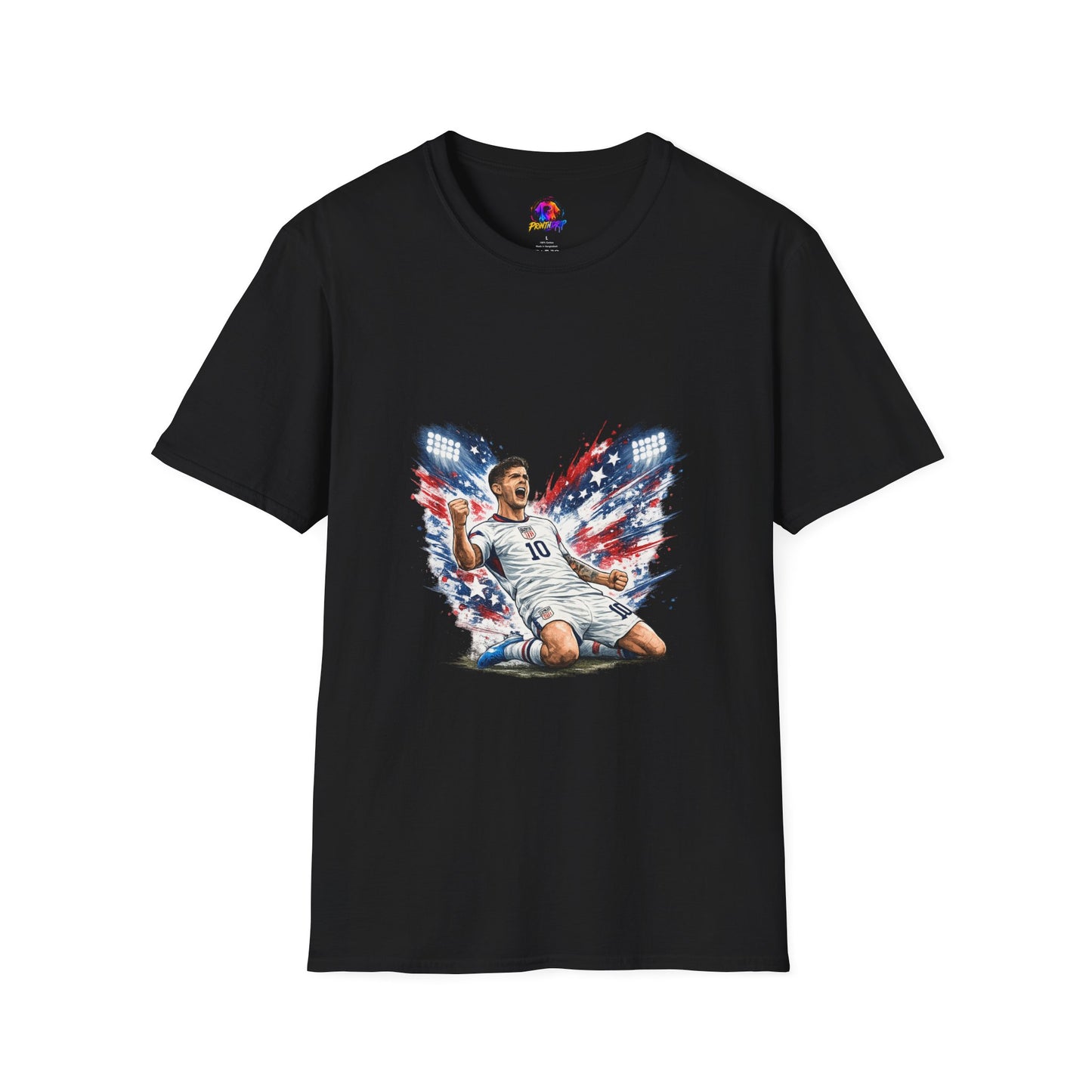 USA Soccer Player Flag T-Shirt — Patriotic Football Fan Tee