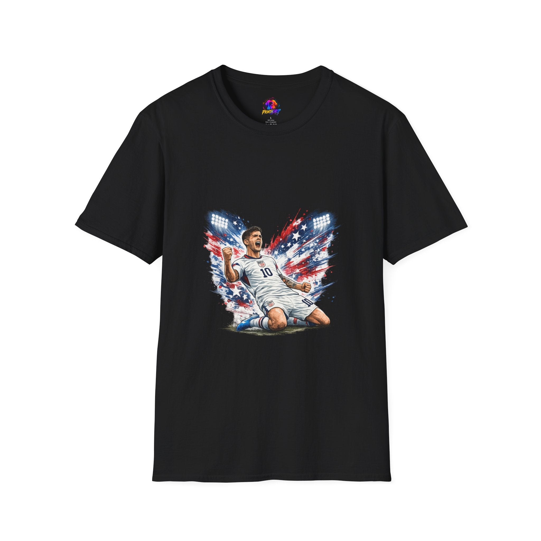 USA Soccer Player Flag T-Shirt — Patriotic Football Fan Tee