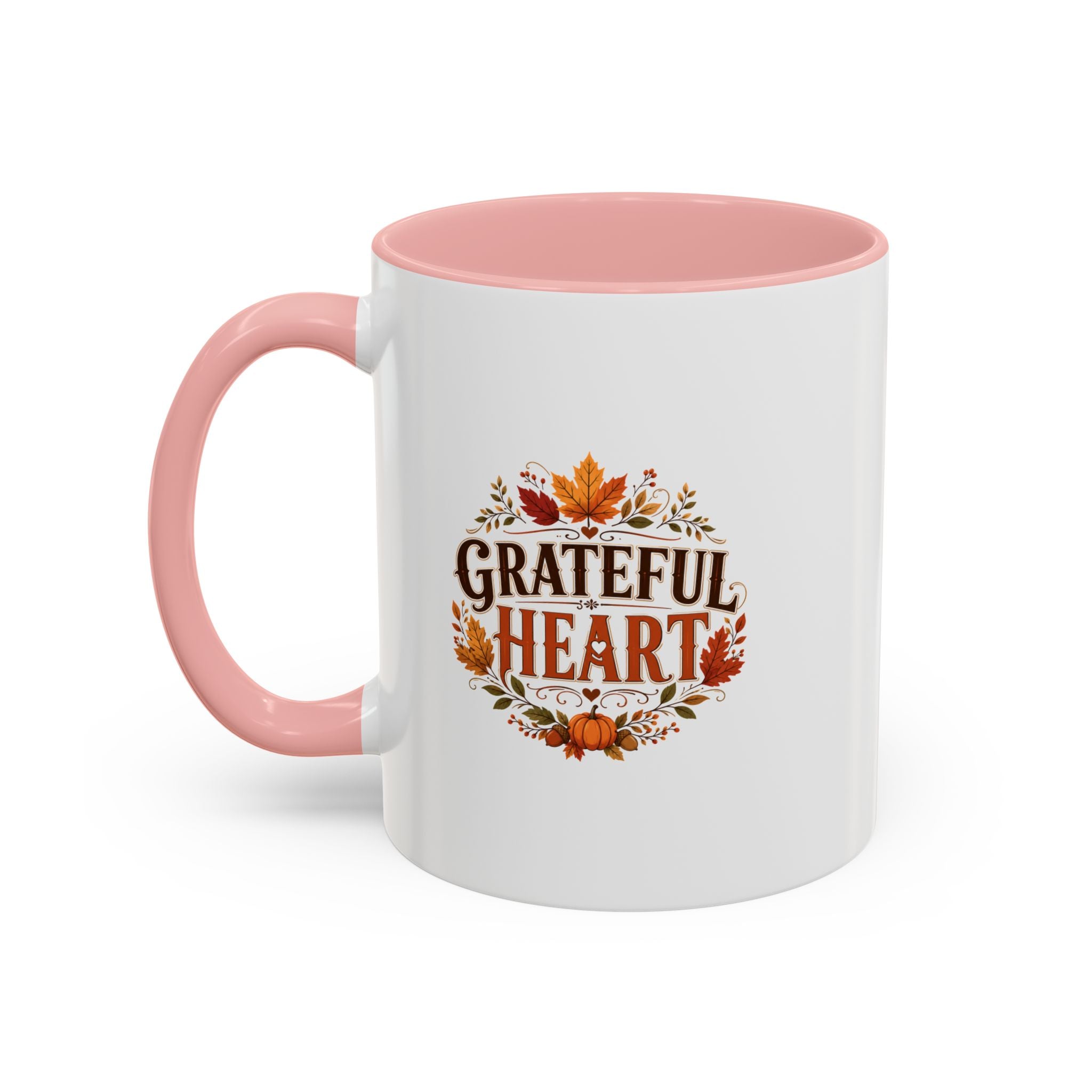 Thanksgiving Mug Grateful Heart Coffee Mug — Fall Leaves Pumpkin Accent Mug