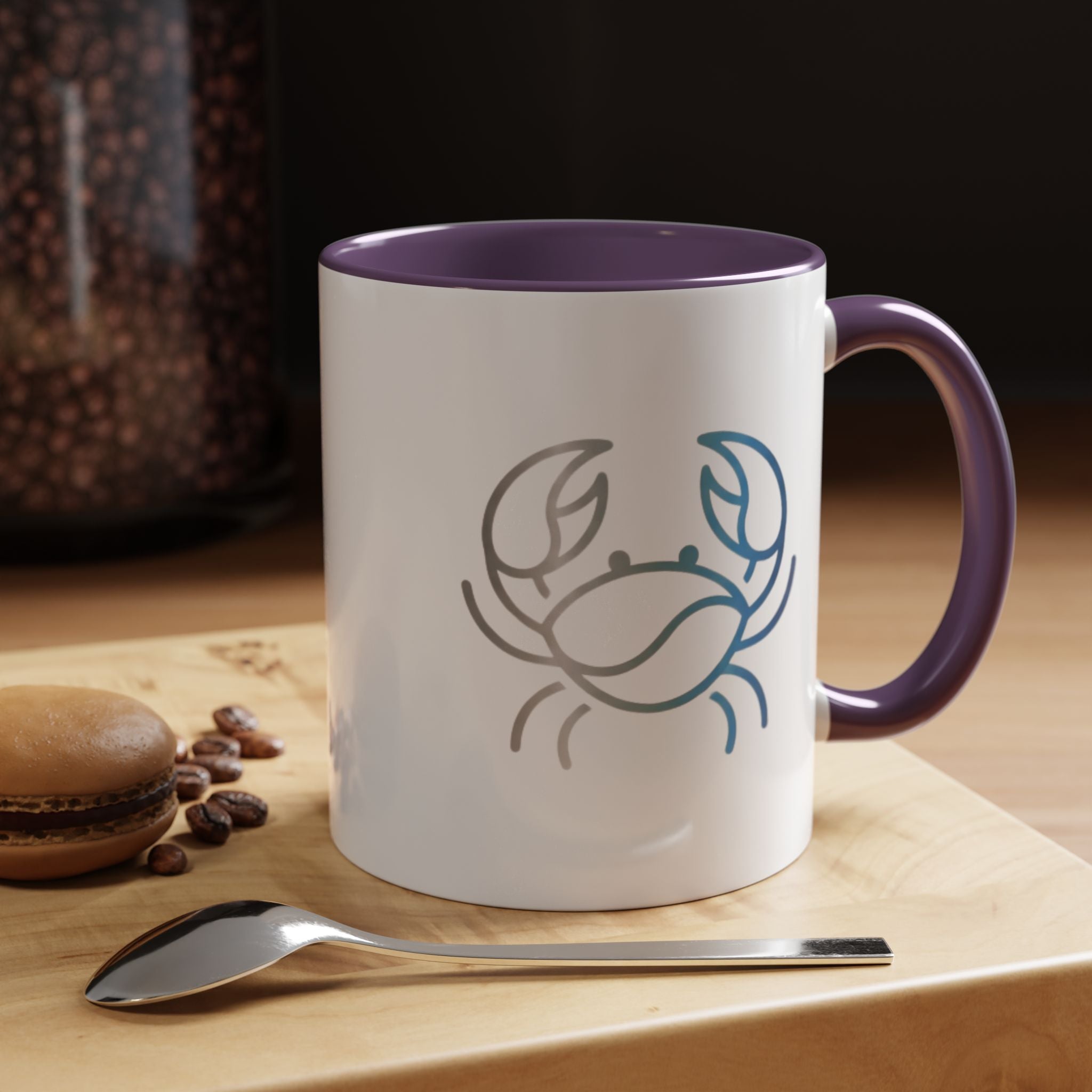 Crab Accent Coffee Mug — Minimal Coastal Zodiac Crab Design