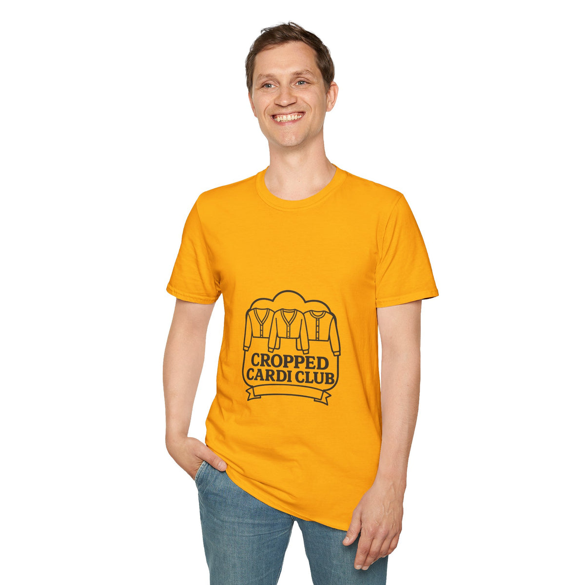 Cropped Cardi Club Trendy Knitwear Lover Graphic Tee - Trending Now - October 2026