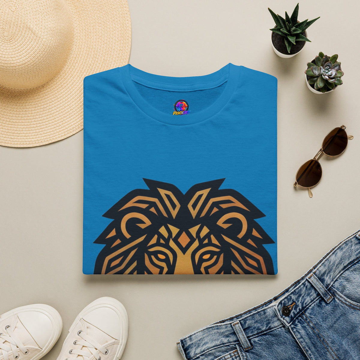 Leo Zodiac Lion Head T-Shirt — Geometric Tribal Lion Graphic Tee