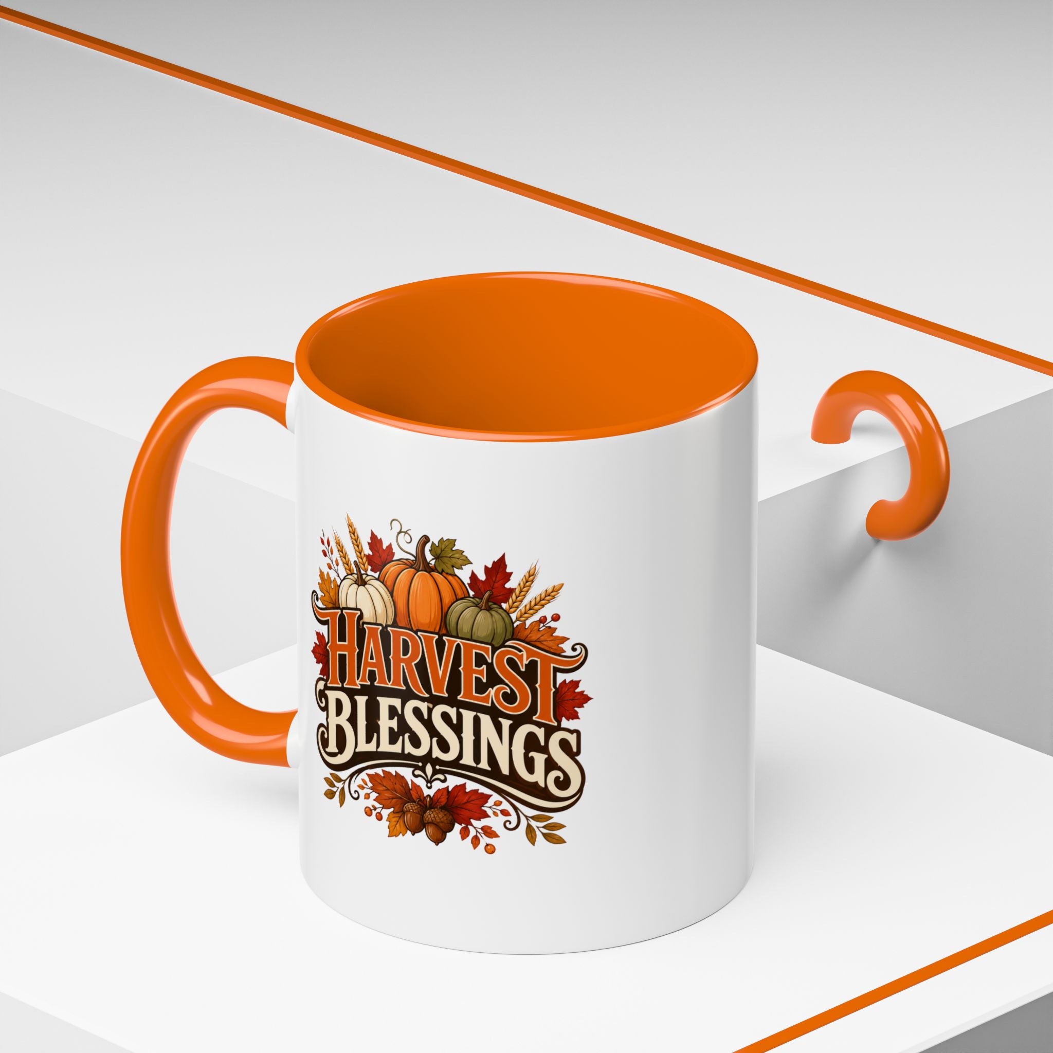 Thanksgiving Mug Harvest Blessings Coffee Mug — Thanksgiving Pumpkin Accent Mug