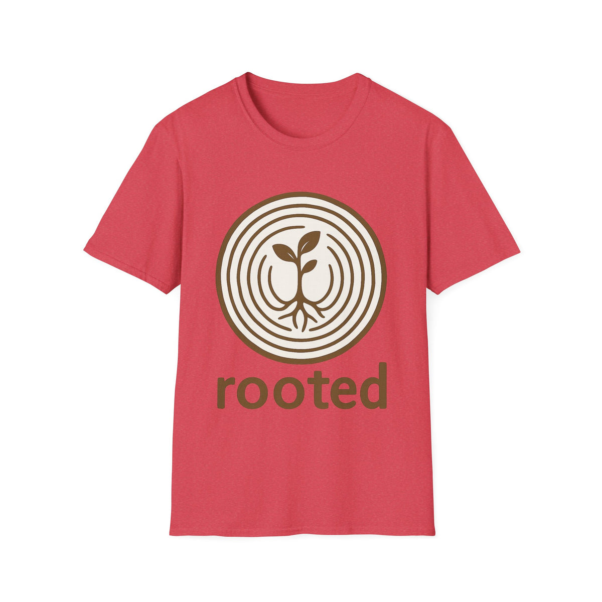 "Rooted" Retro Tree Ring Sapling Tee - Minimalist Earthy Growth Nature White T-Shirt - Trending Now - September 2026
