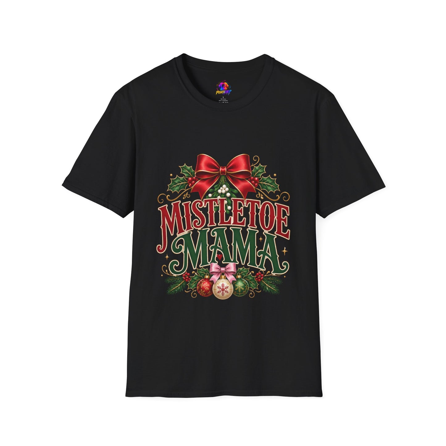 Mistletoe Mama T-Shirt — Festive Christmas Holiday Tee with Bow & Holly