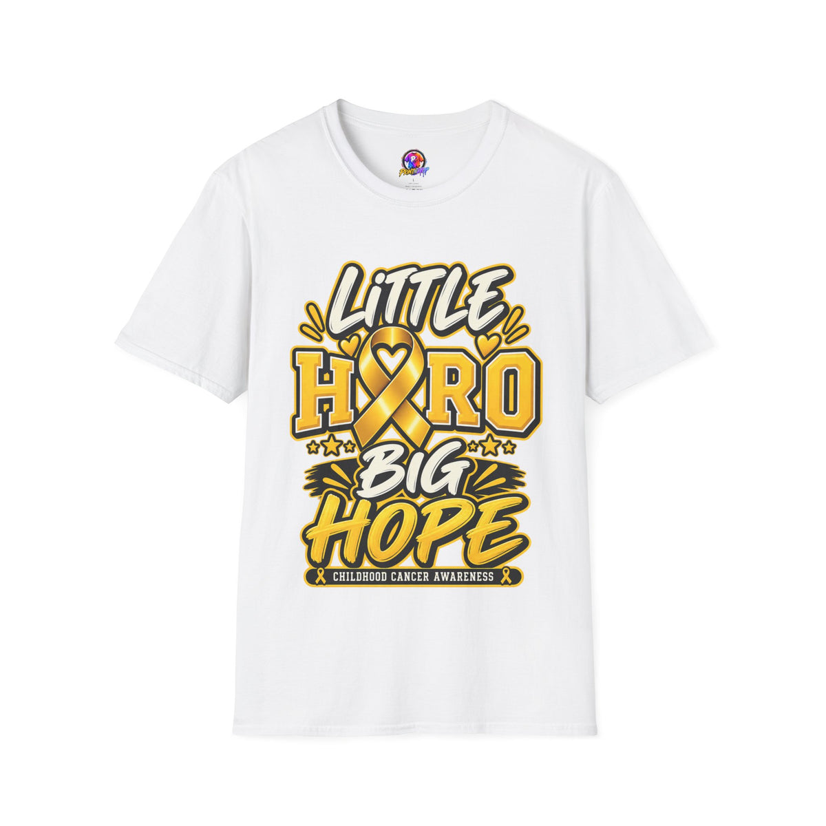Kids Childhood Cancer Awareness T-Shirt — "Little Hero Big Hope" Gold Ribbon