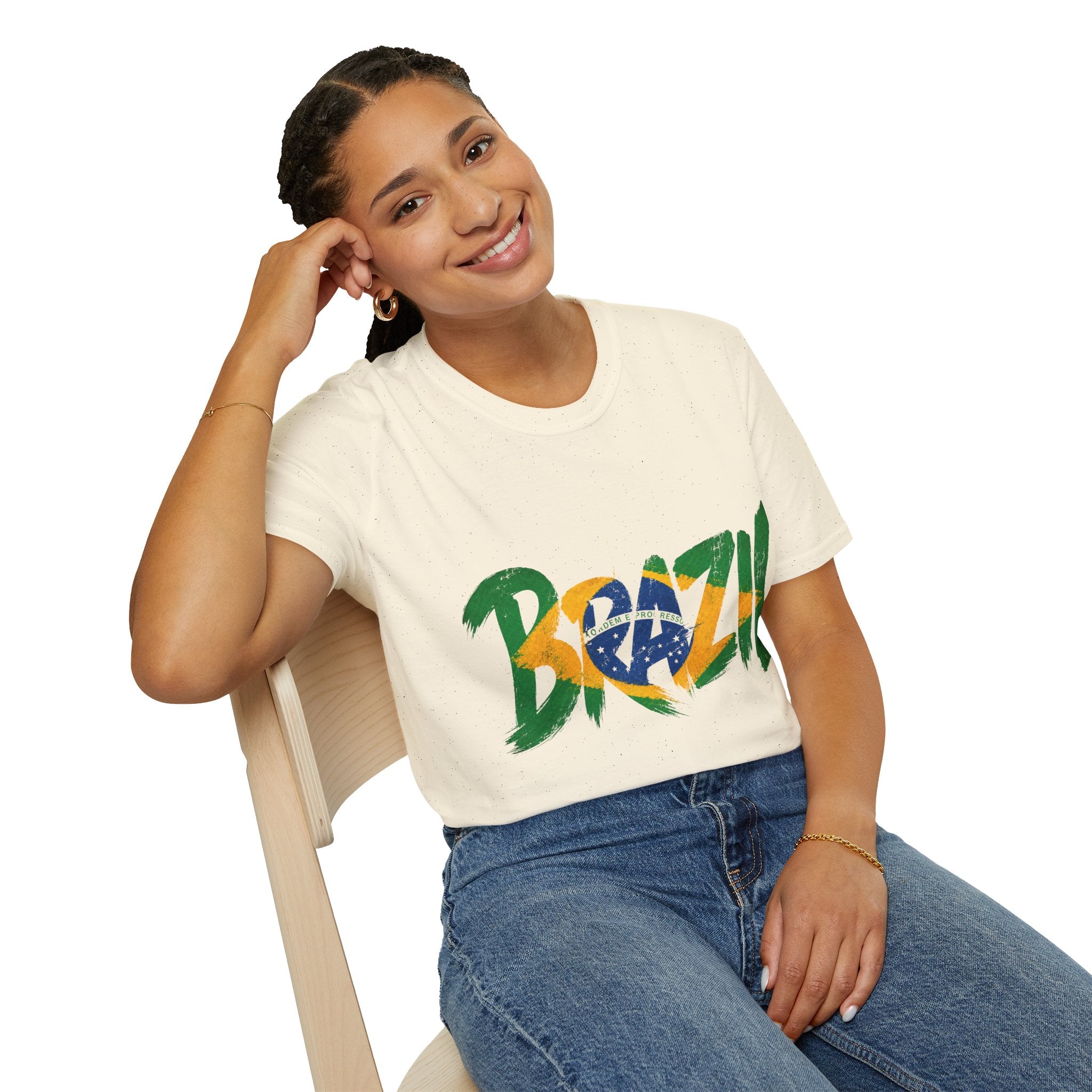 Brazil Flag Graphic T-Shirt — Bold Brazil Script with National Flag Motif