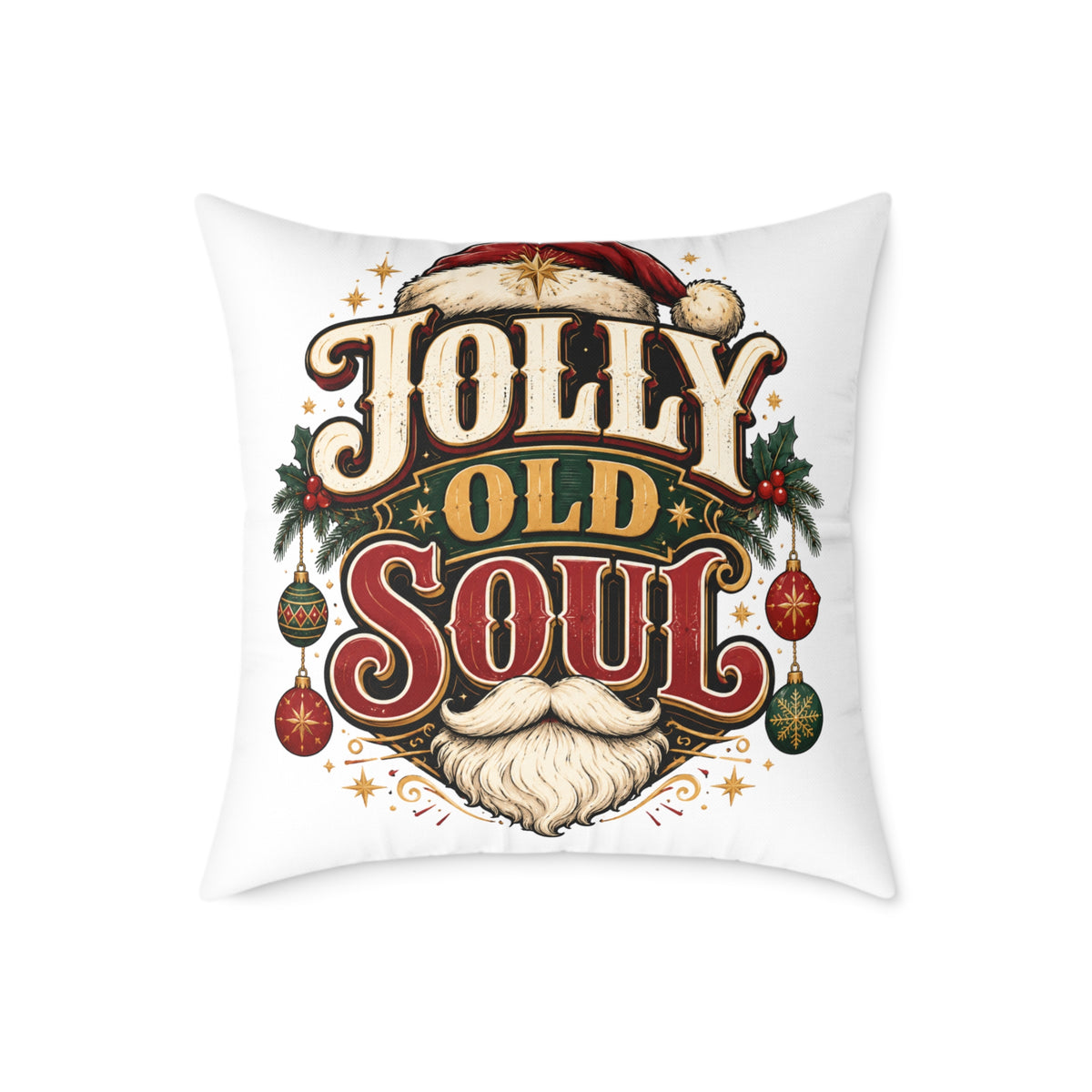 Christmas Holiday Pillow — "Jolly Old Soul" Christmas Decorative Throw Pillow