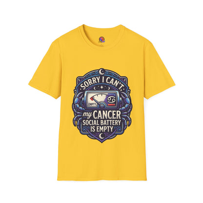 Cancer Support T-Shirt — "Sorry I Can't, My Cancer Social Battery Is Empty"