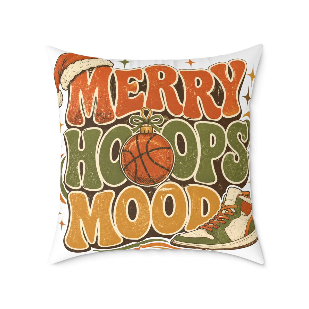 Merry Hoops Mood Modern Day Christmas Square Poly Canvas Pillow