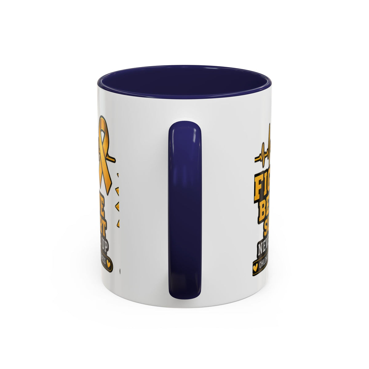 Childhood Cancer Awareness Accent Coffee Mug — "Fight Believe Support" 11/15oz
