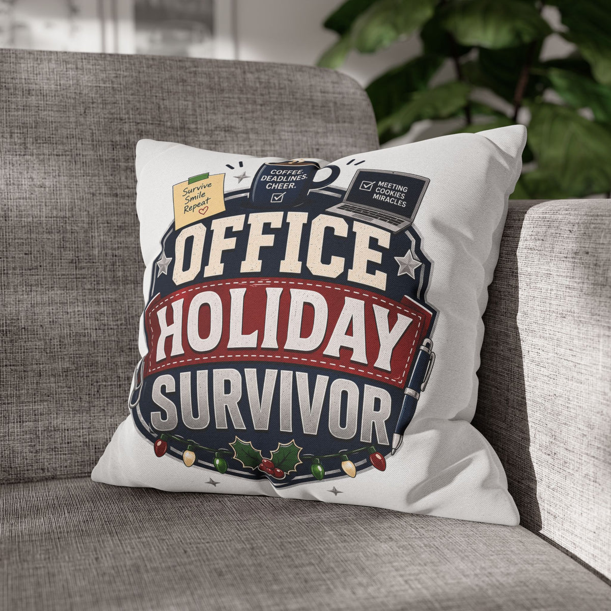 Office Holiday Survivor Pillowcase Modern Day Christmas  - Funny Workplace Christmas Decor