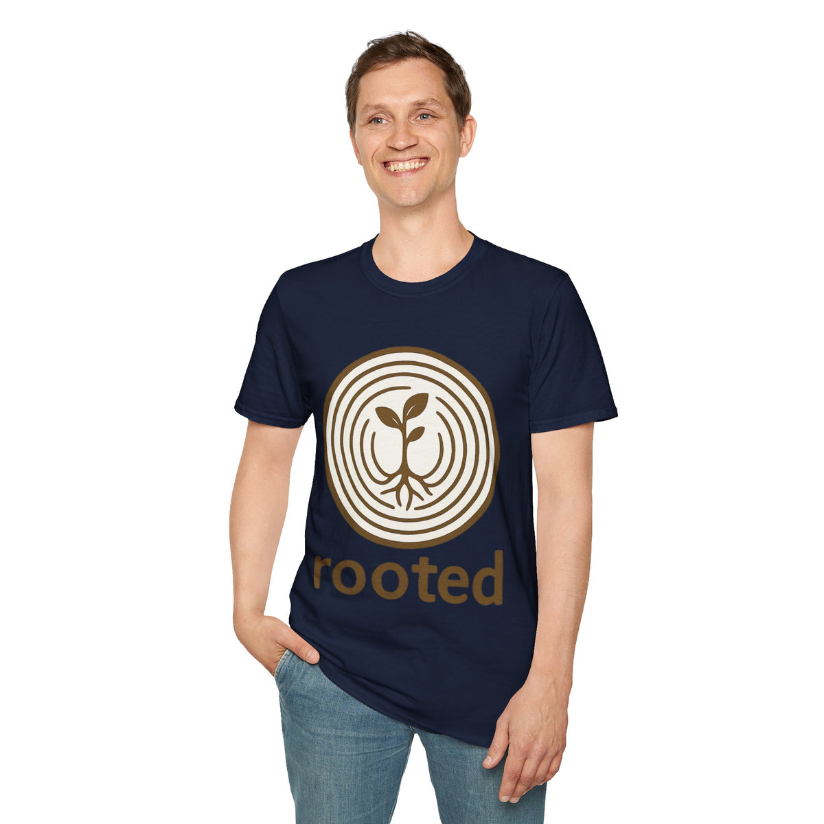 "Rooted" Retro Tree Ring Sapling Tee - Minimalist Earthy Growth Nature White T-Shirt - Trending Now - September 2026