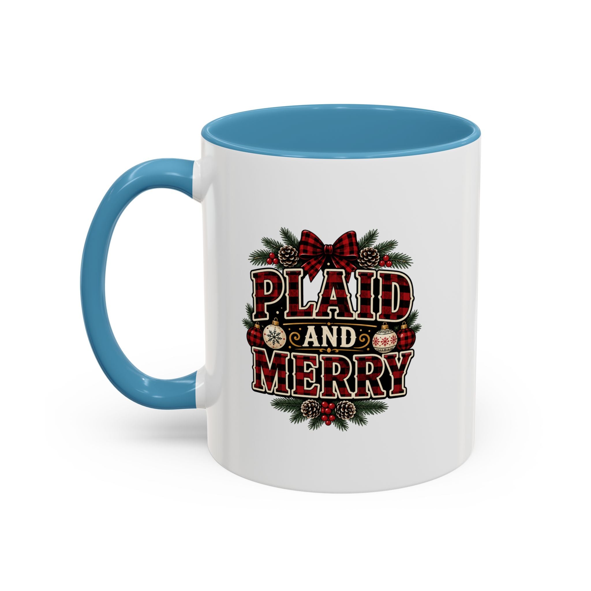 Plaid and Merry Accent Coffee Mug — Festive Buffalo Check Christmas Mug