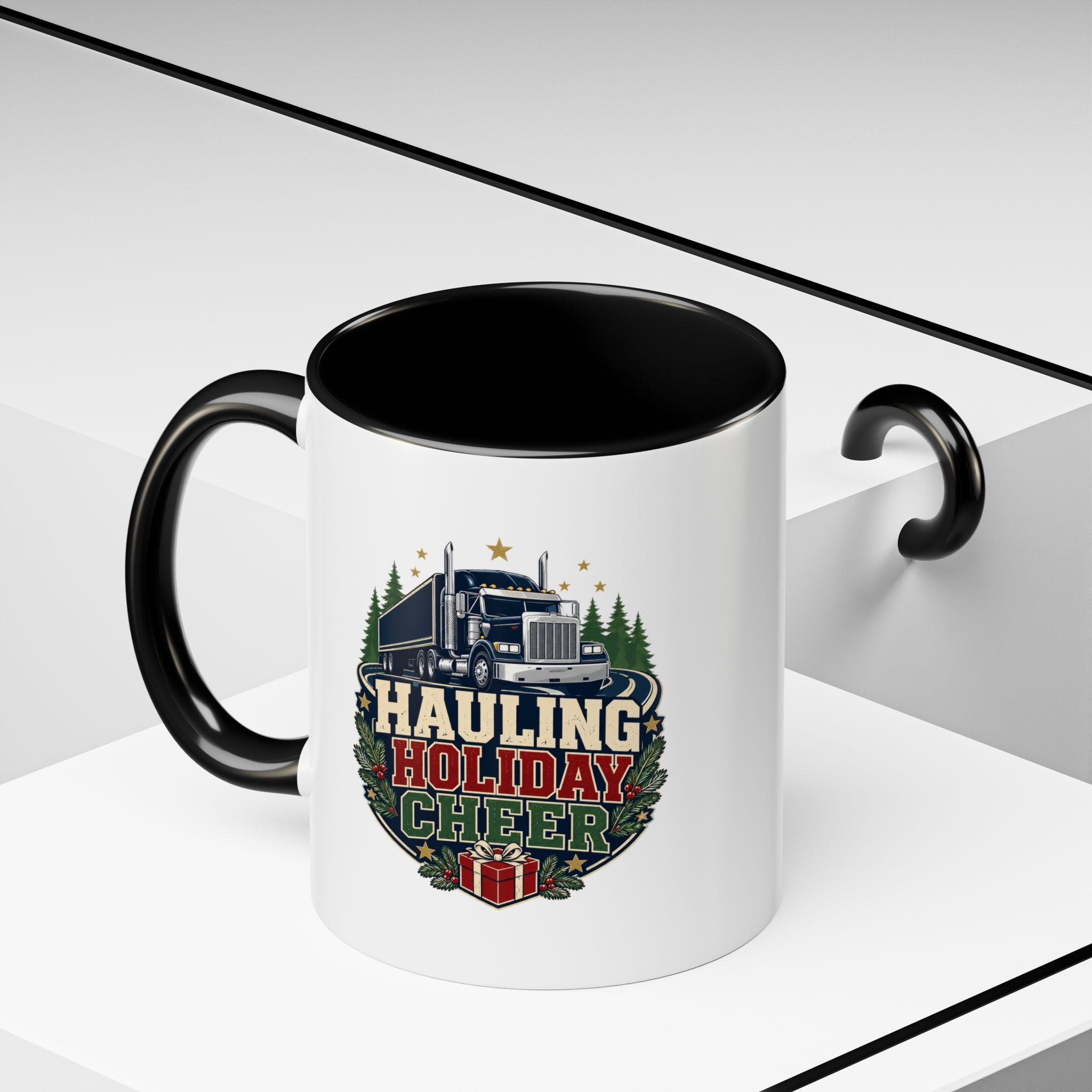 Modern Day Christmas Hauling Holiday Cheer Coffee Mug