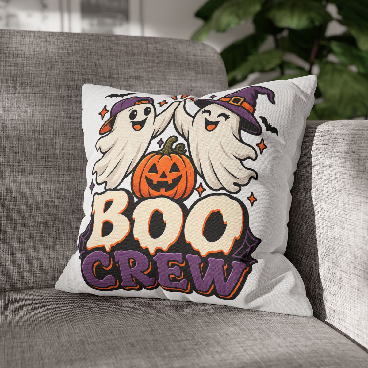 Halloween Boo Crew Pillowcase — Cute Ghost Pumpkin Decorative Throw Pillow Cover