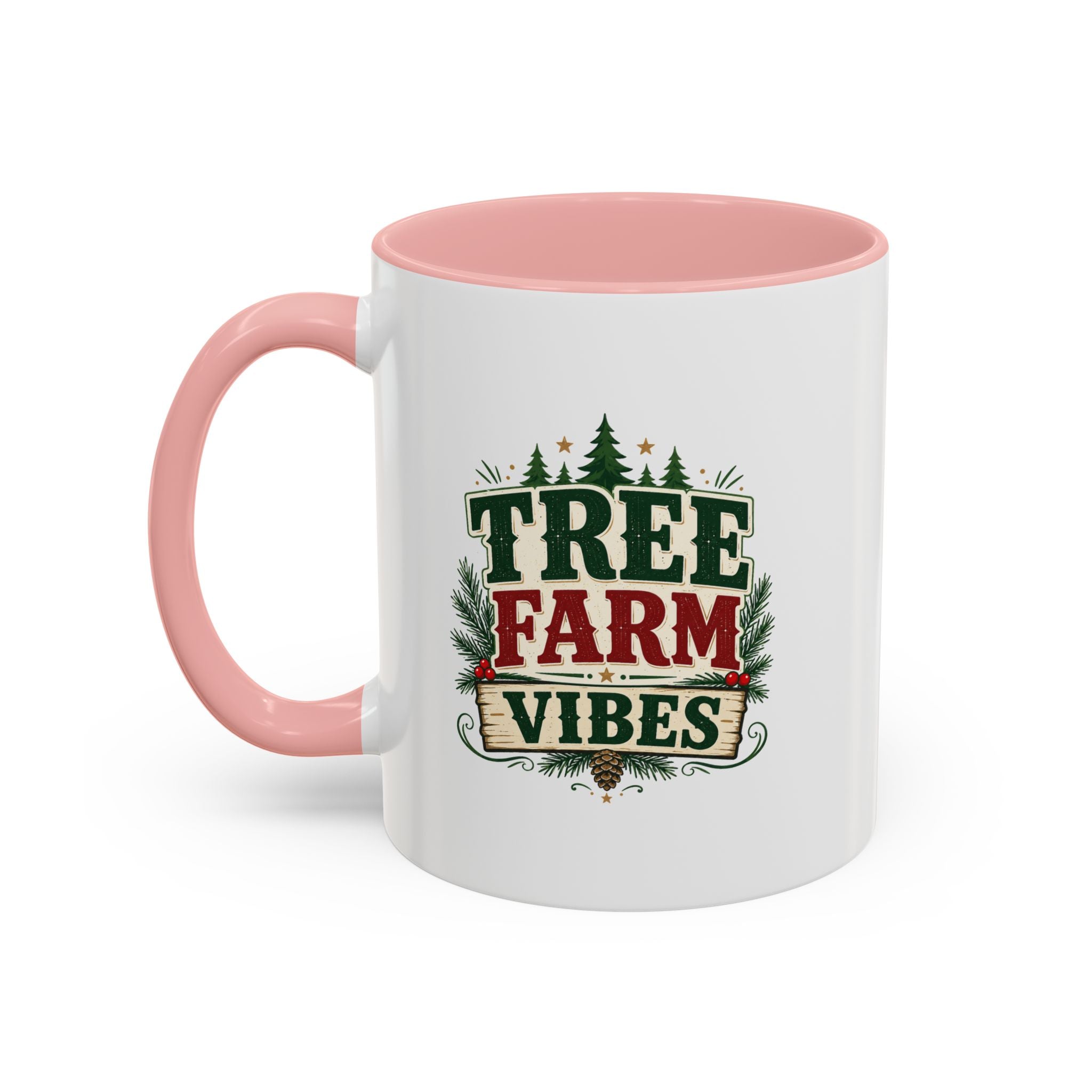 Tree Farm Vibes Accent Coffee Mug — Rustic Christmas Holiday Coffee Cup