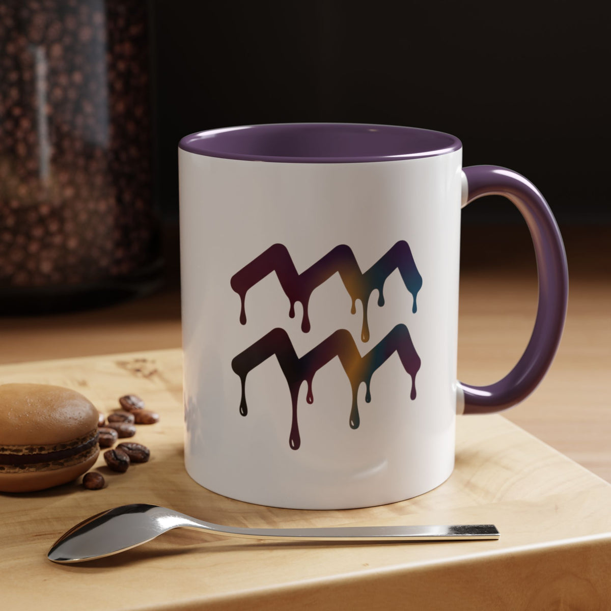 Aquarius Zodiac Dripping Rainbow Chevron Accent Coffee Mug —  Color-Accent Ceramic Mug