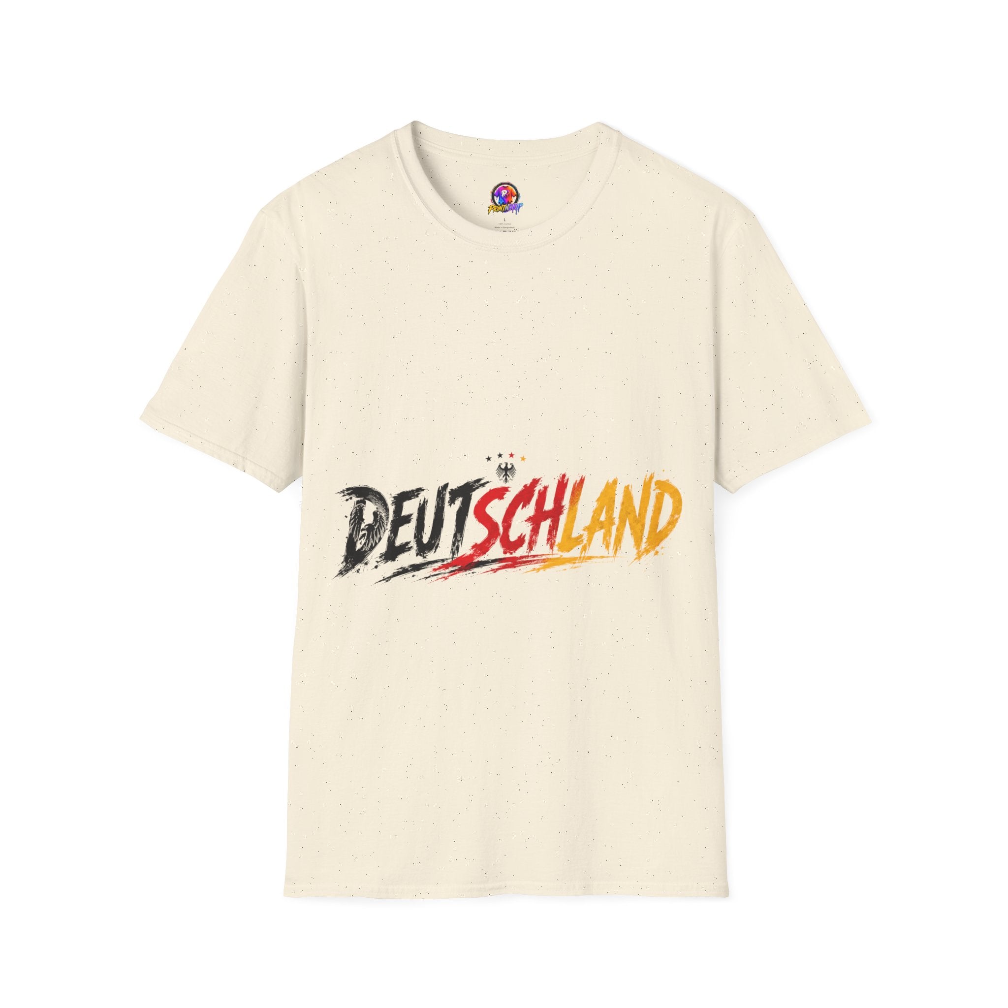 Germany Deutschland Football T-Shirt — Deutschland Script with German Flag Brushstroke