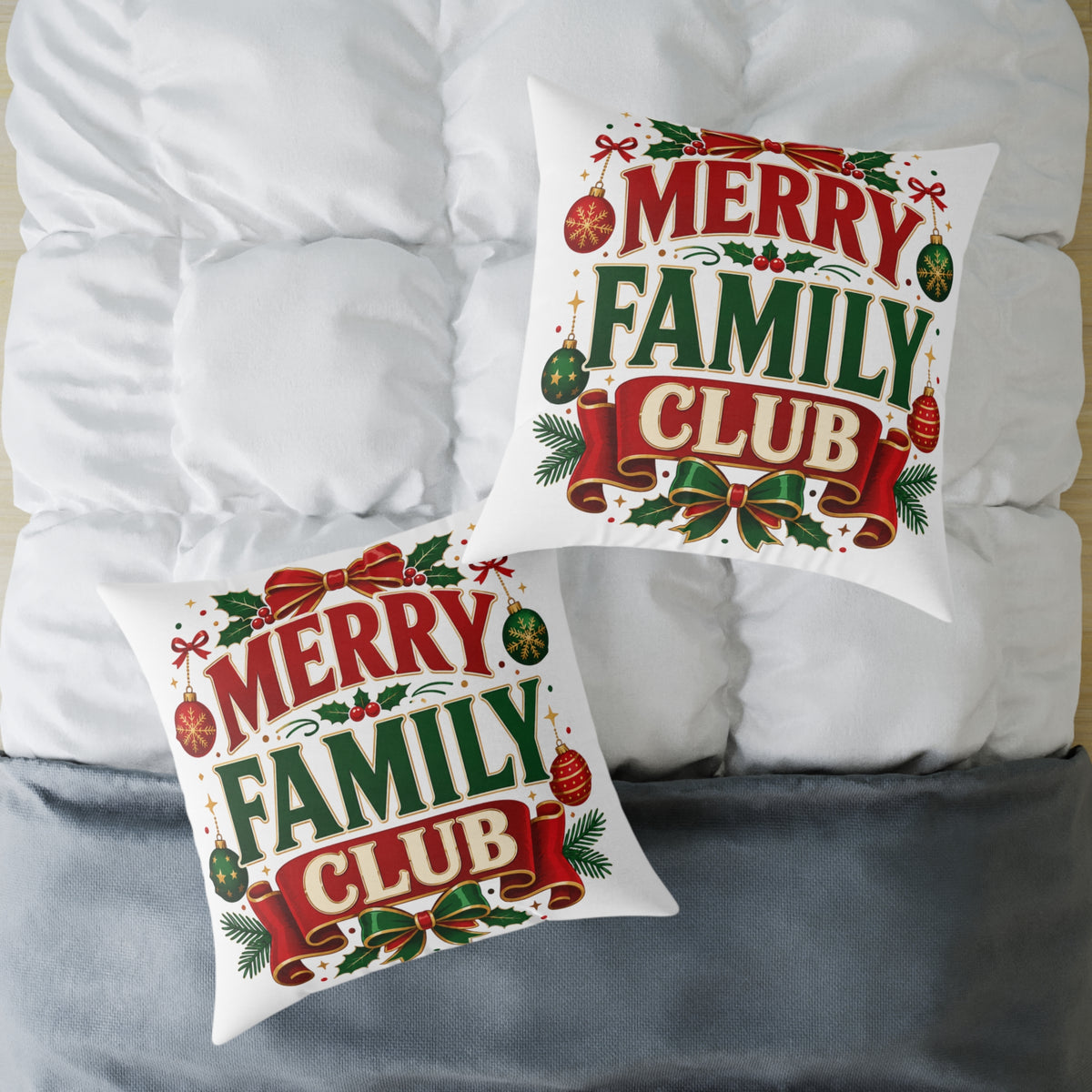Merry Family Club Christmas Pillow - Holiday Decorative Throw Pillow