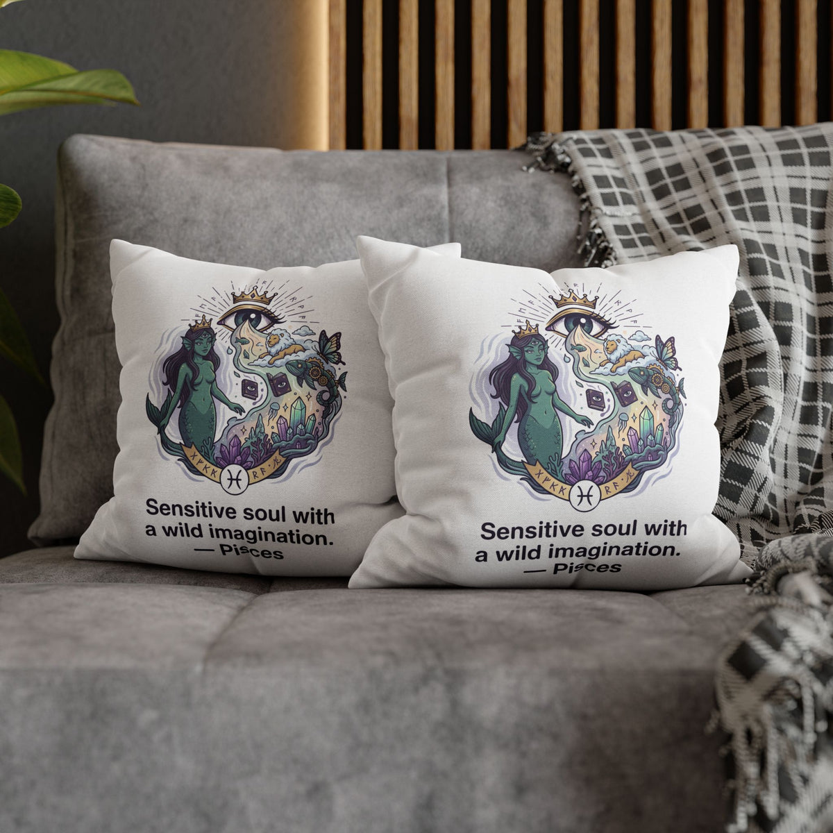 Pisces Zodiac Pillowcase — "Sensitive soul with a wild imagination" Decorative Throw Pillow Cover