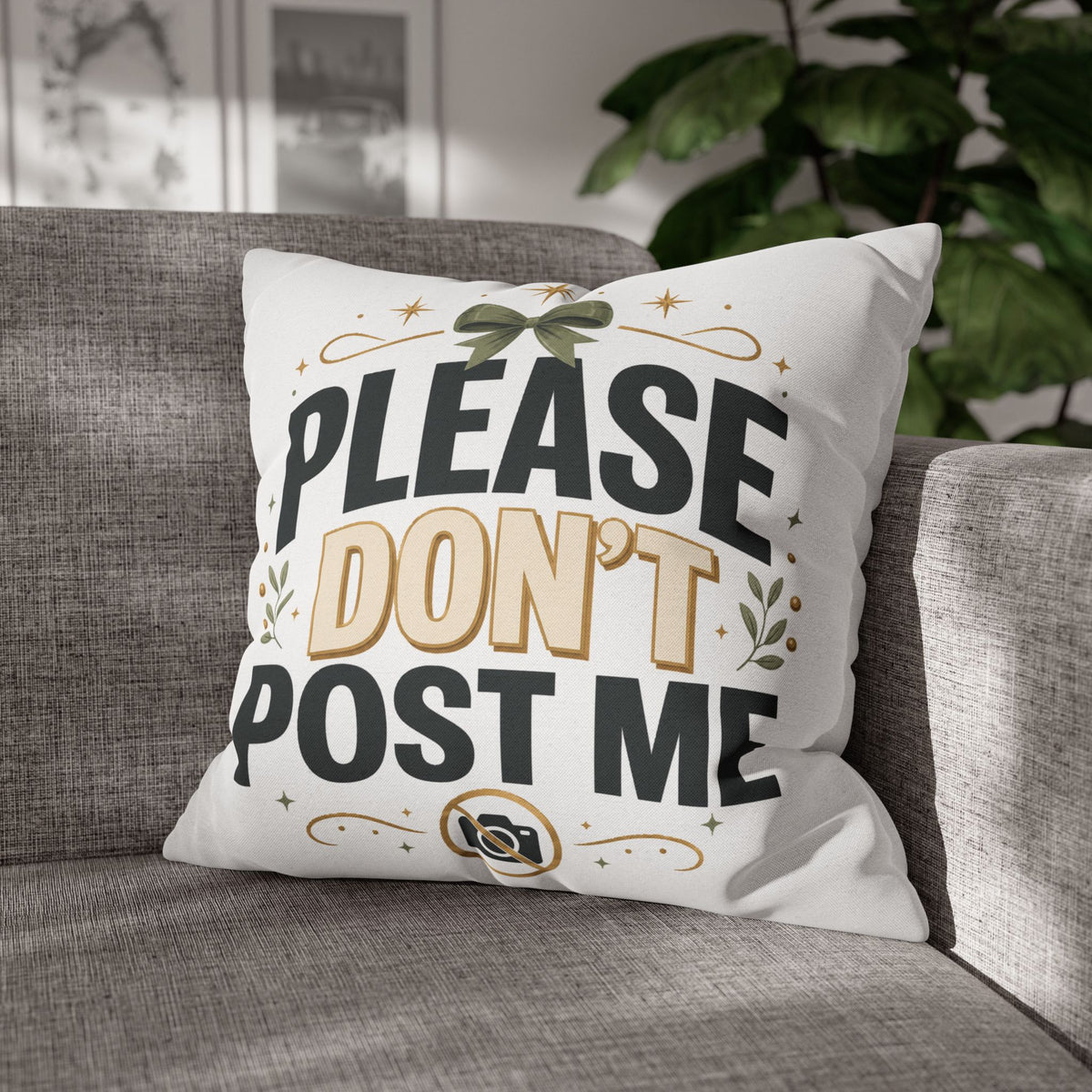Christmas Please Don't Post Me Decorative Throw Pillowcase — Funny Privacy Photo Prop Cushion Cover
