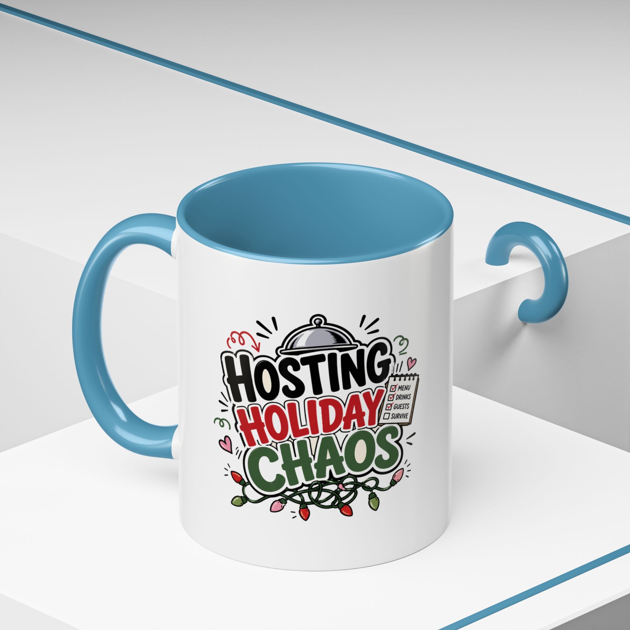 Modern Day Christmas Hosting Holiday Chaos Accent Coffee Mug — "Hosting Holiday Chaos" Funny Christmas Coffee Cup