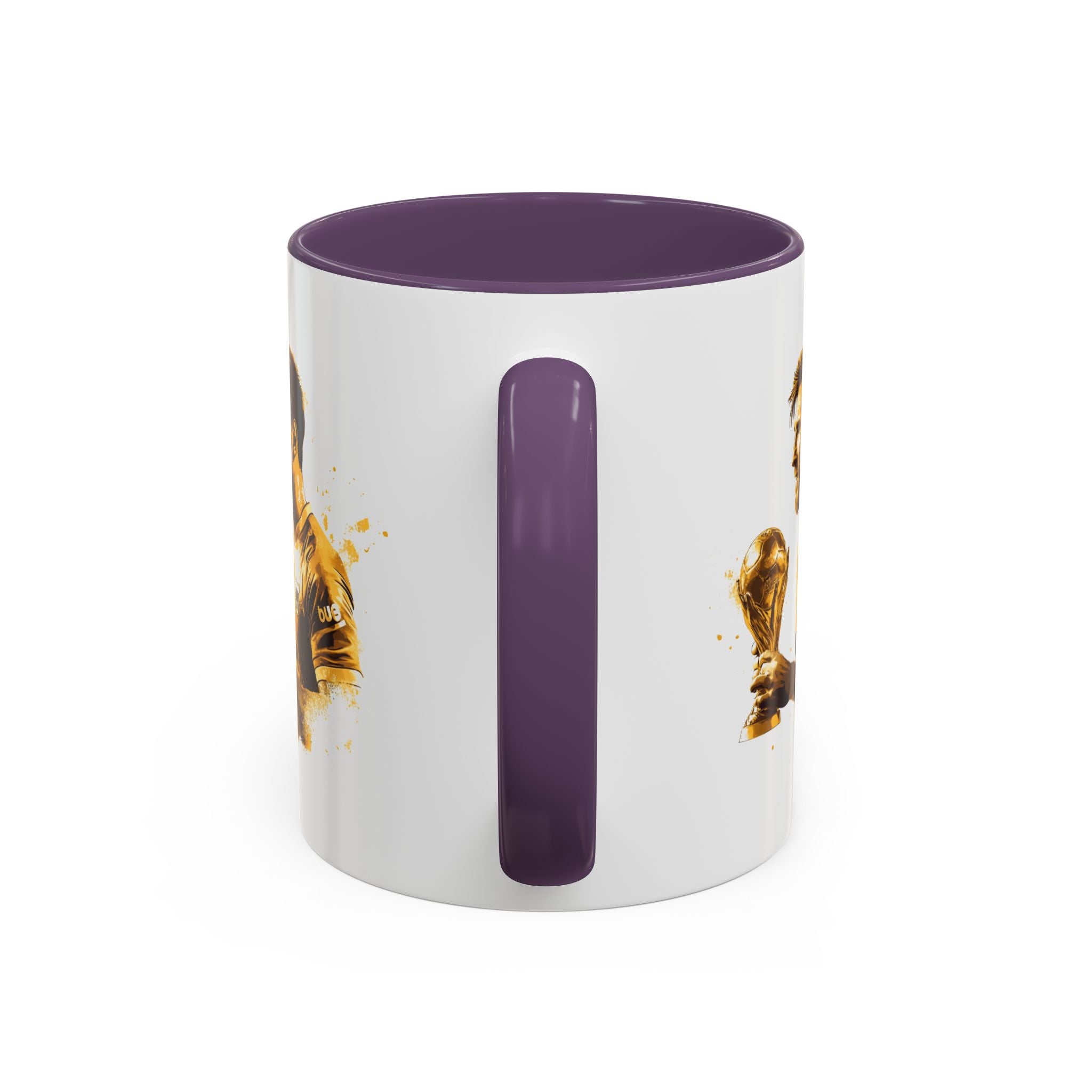 Soccer Legend Coffee Mug — Player Holding Trophy Accent Mug