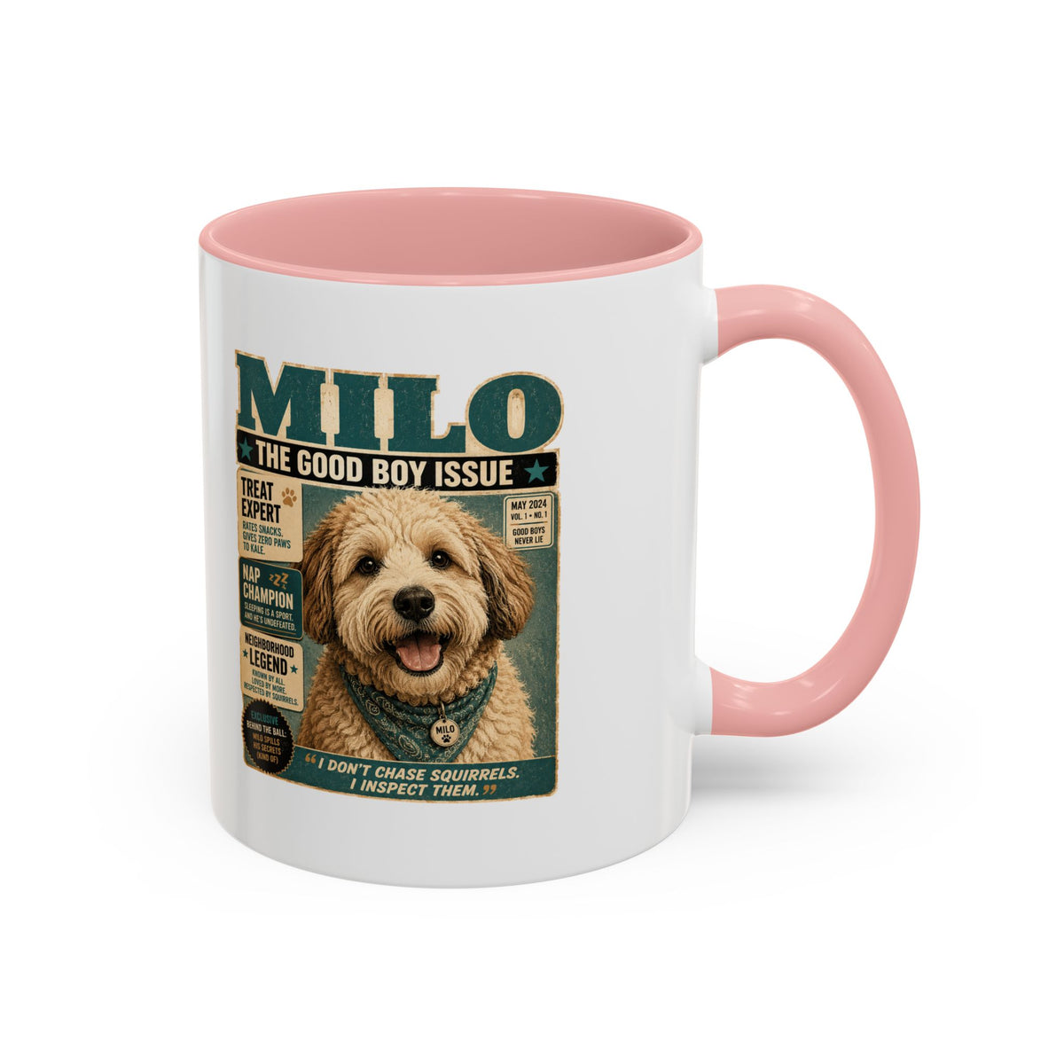 Milo Bailey Dog Dad Mom Milo 'The Good Boy Issue' Accent Coffee Mug – Cute Dog Magazine Cover Design