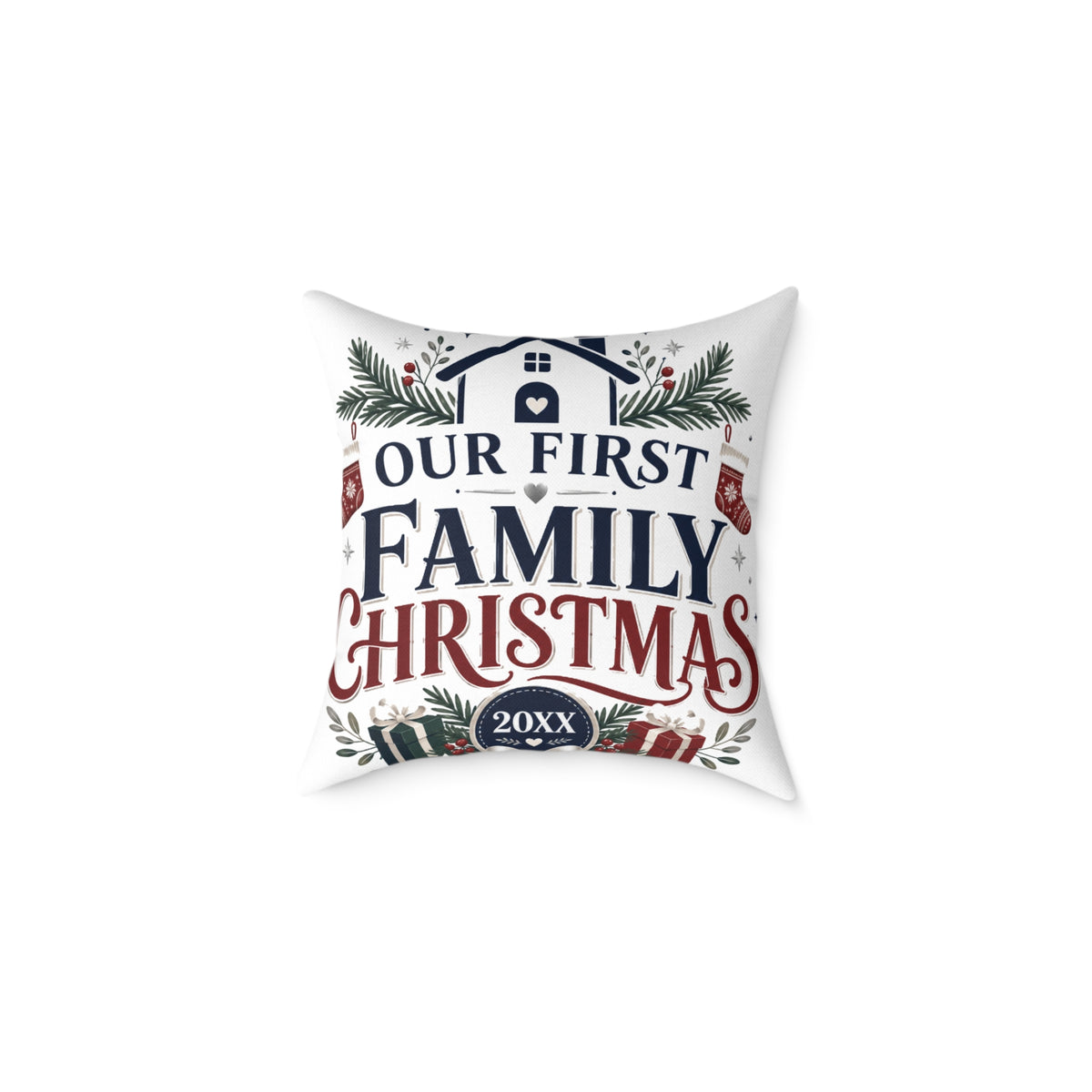 Our First Family Christmas Pillow — Personalized Holiday Decorative Throw Cushion