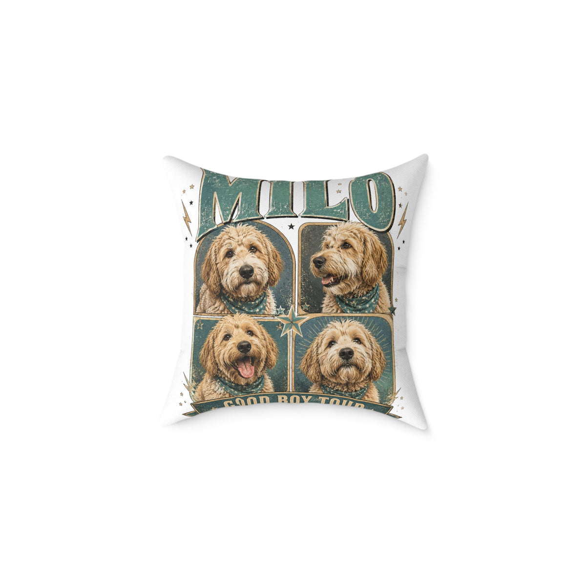 Personalized Dog Photo Pillow  Milo Bailey Dog Dad Mom— "MILO" Collage Square Pet Throw Pillow