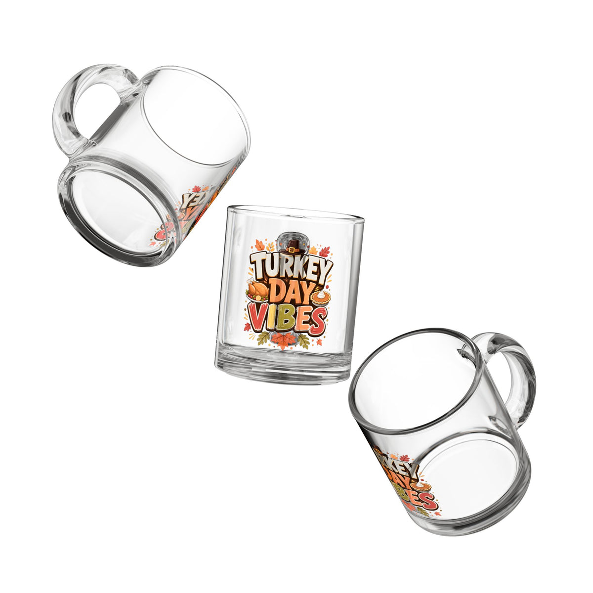 Turkey Day Vibes 10oz Glass Mug — Thanksgiving Coffee & Tea Cup