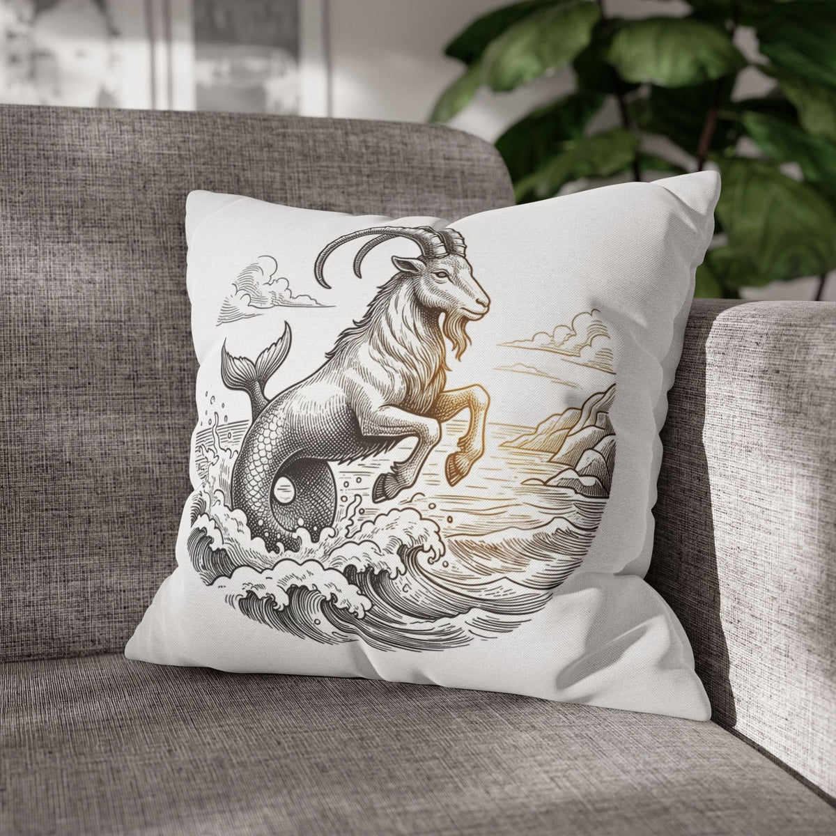 Capricorn Sea-Goat Decorative Pillowcase — Zodiac Mythical Creature Throw Pillow Cover