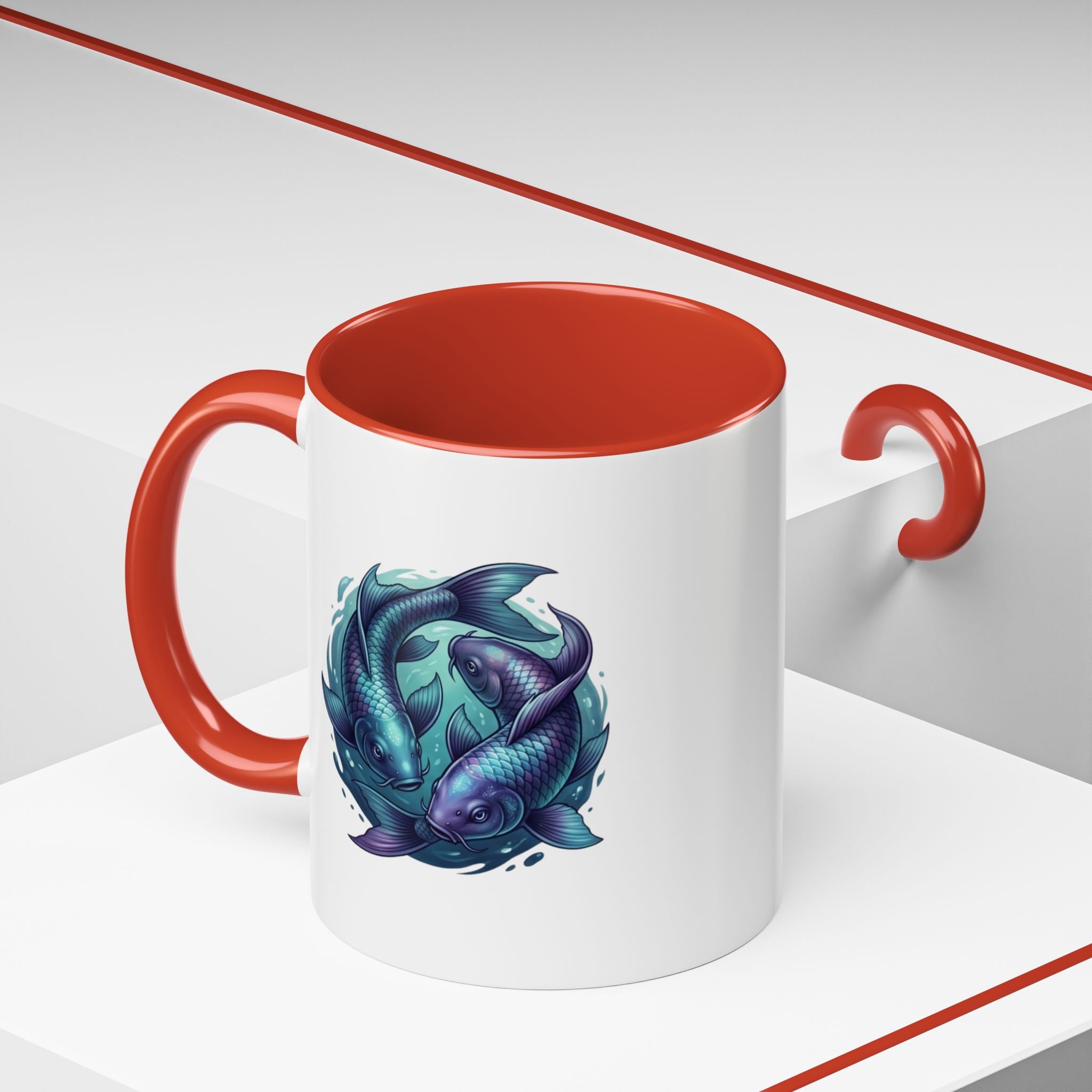 Koi Fish Accent Coffee Mug — Blue Pisces Ceramic Mug