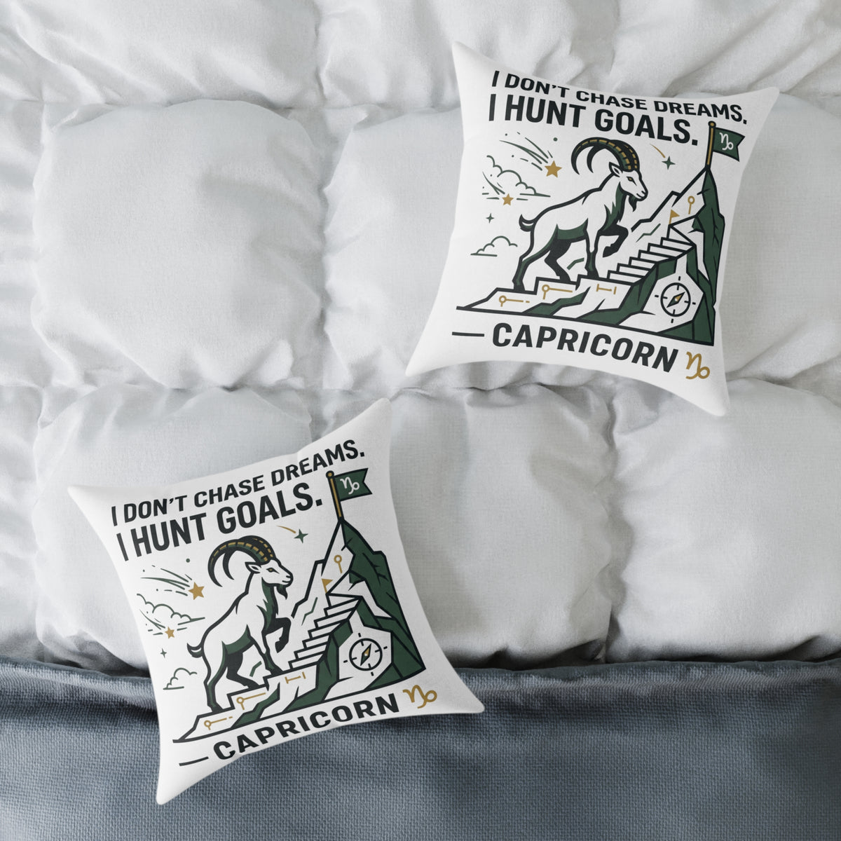 Capricorn Zodiac Pillow — "I Don't Chase Dreams, I Hunt Goals" Motivational Throw Pillow