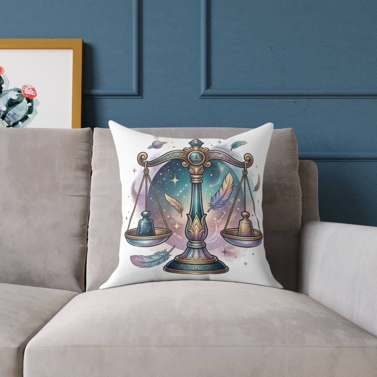 Balance Libra Zodiac Pillow  Astrological Square Poly Canvas Pillow