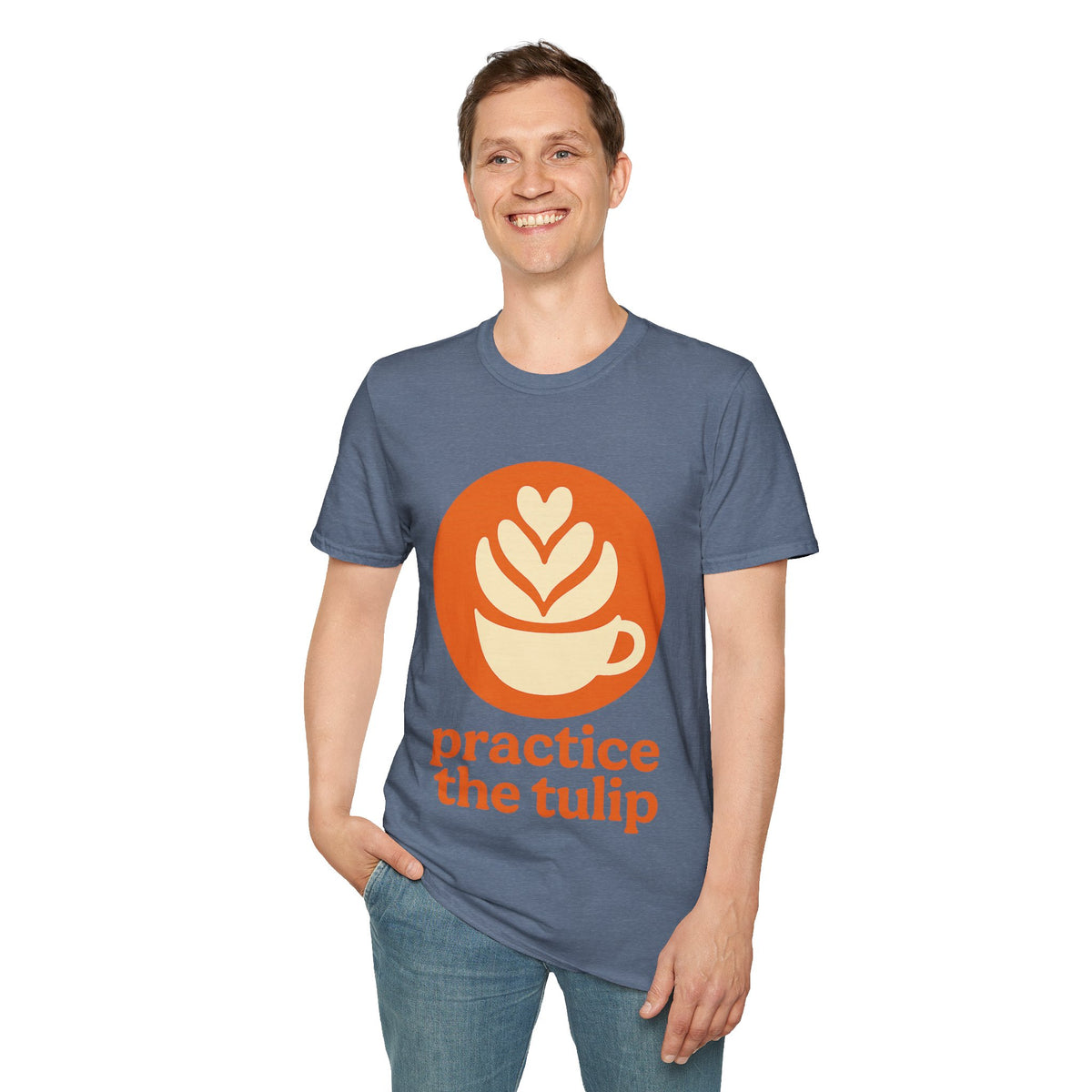 "Practice The Tulip" Latte Art Coffee Graphic Tee - Aesthetic Orange Barista White T-Shirt - Trending Now - September 2026