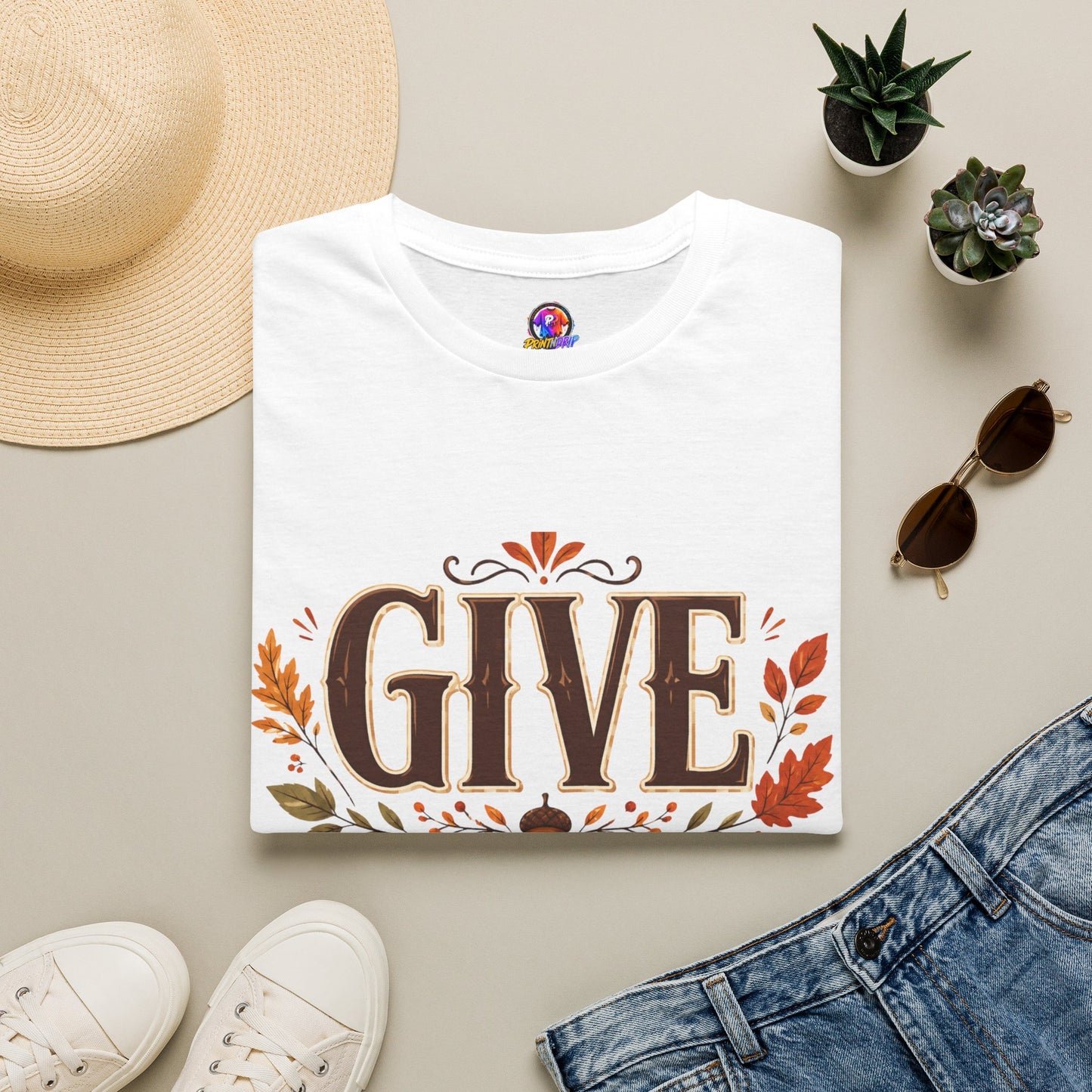 Give Thanks T-Shirt — Autumn Thanksgiving Graphic Tee