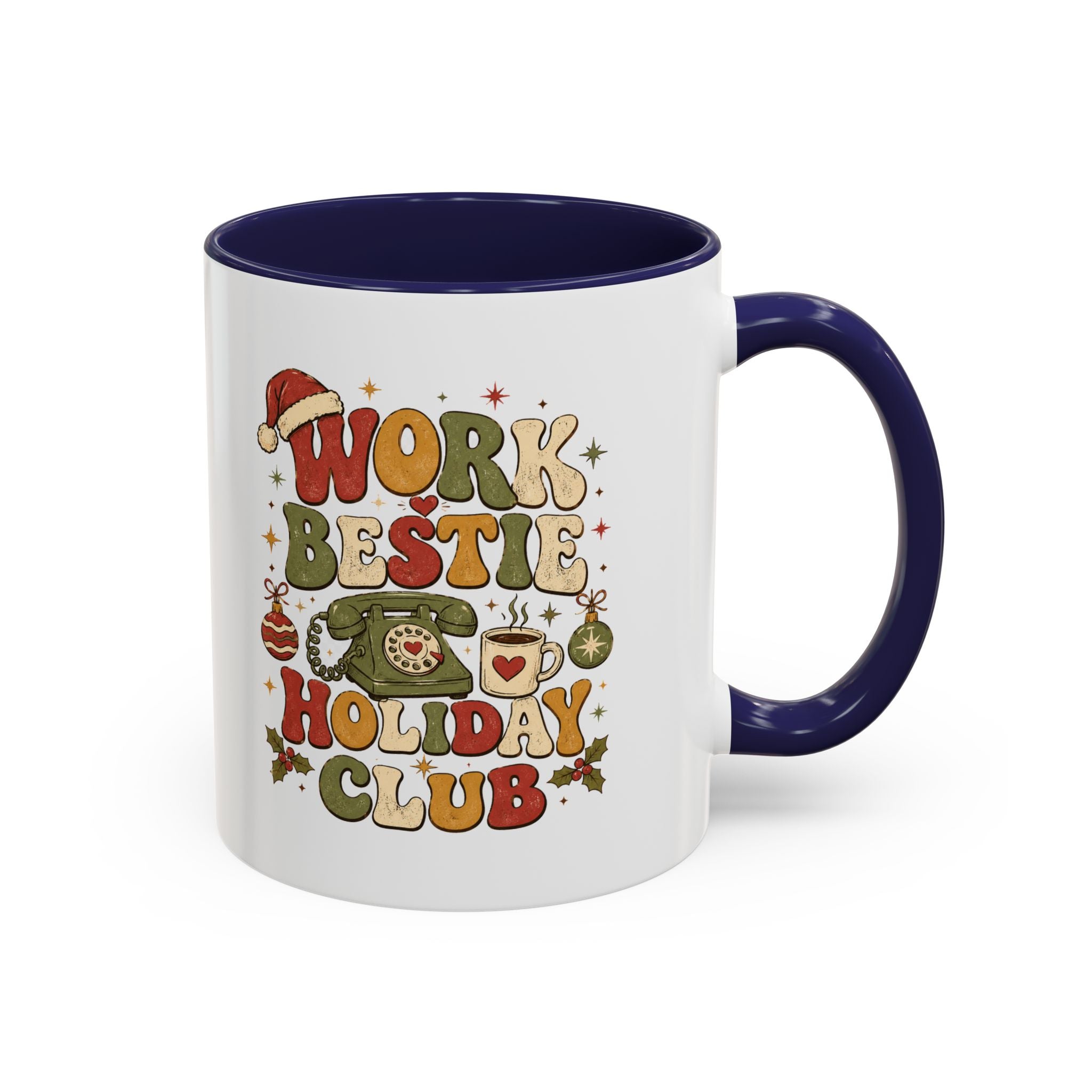 Modern Day Christmas Work Bestie Holiday Club Coffee Mug — Retro Christmas Accent Mug