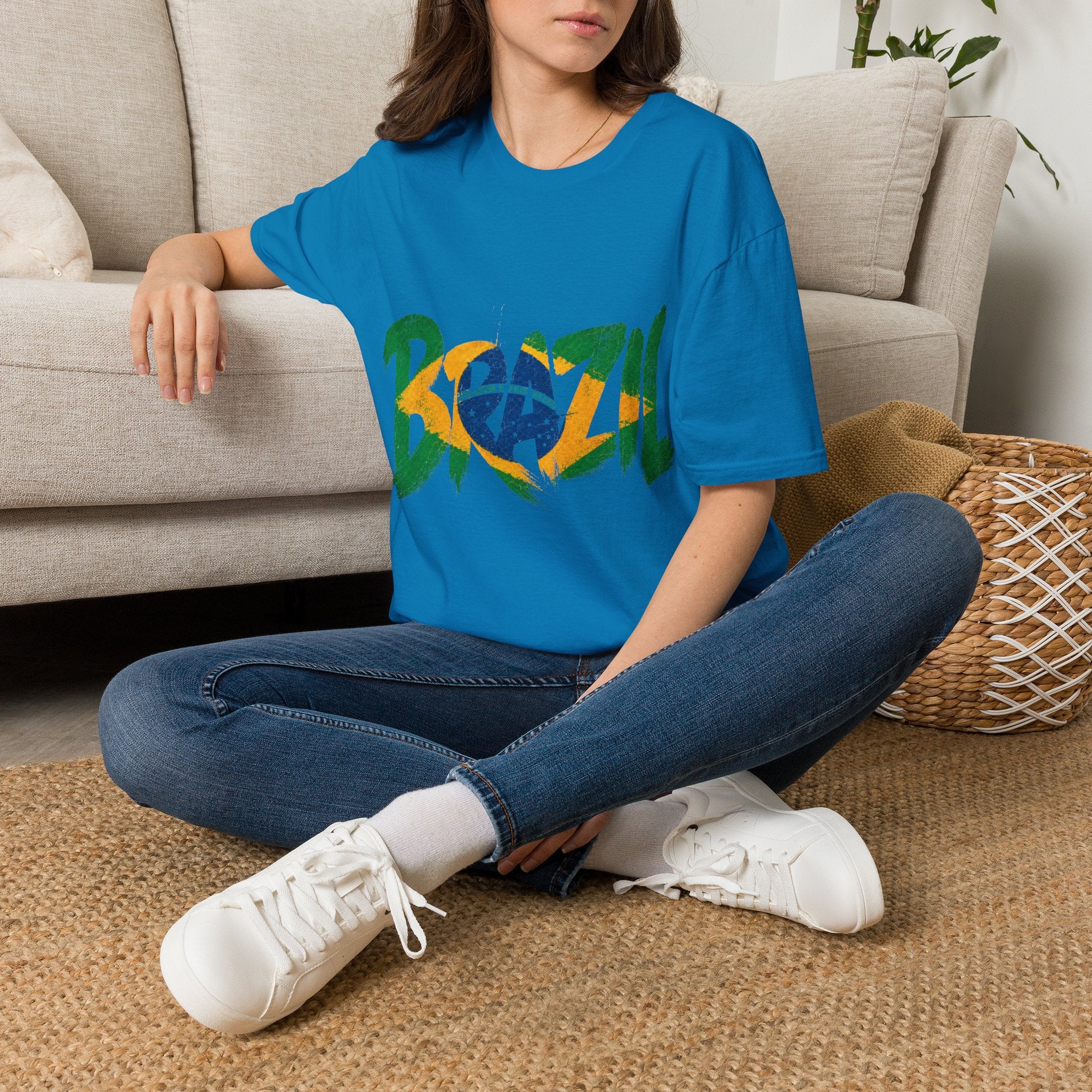 Brazil Flag Graphic T-Shirt — Bold Brazil Script with National Flag Motif