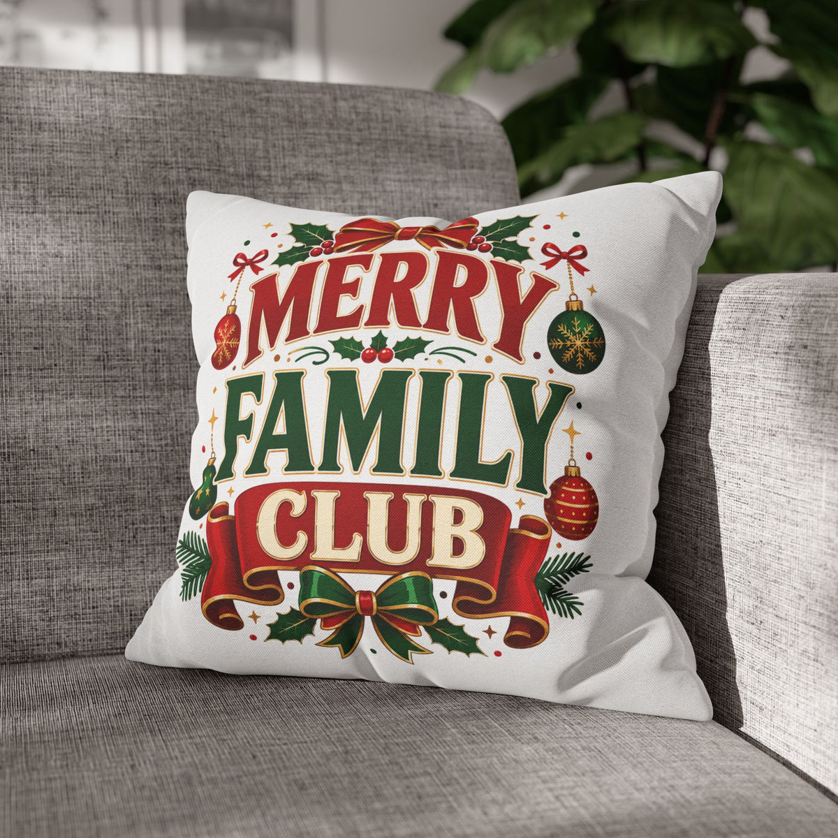 Merry Family Club Christmas Pillowcase — Festive Holiday Decorative Throw Pillow