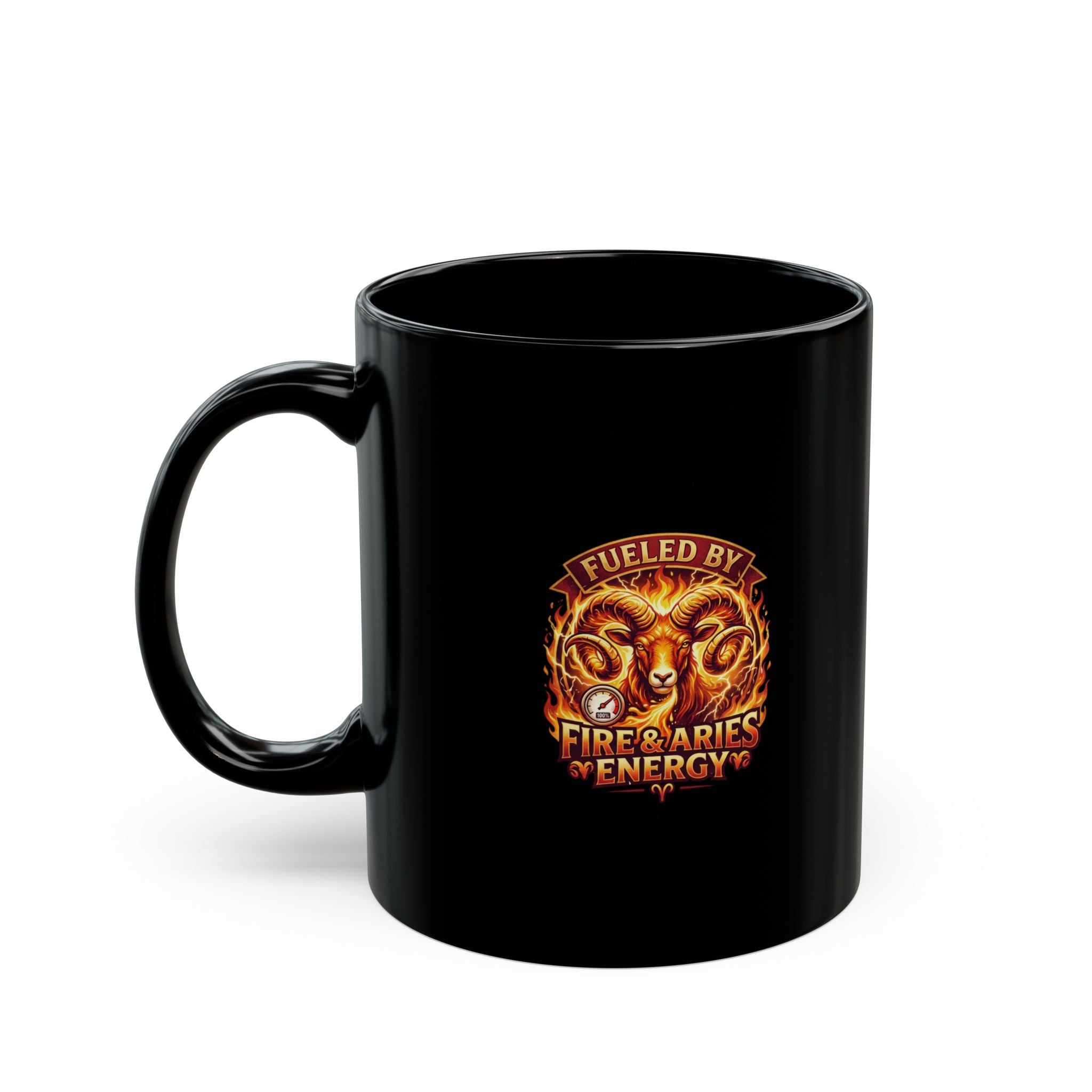 Fueled by Aries Energy Mug — Zodiac Ram Fire Astrology Coffee Cup